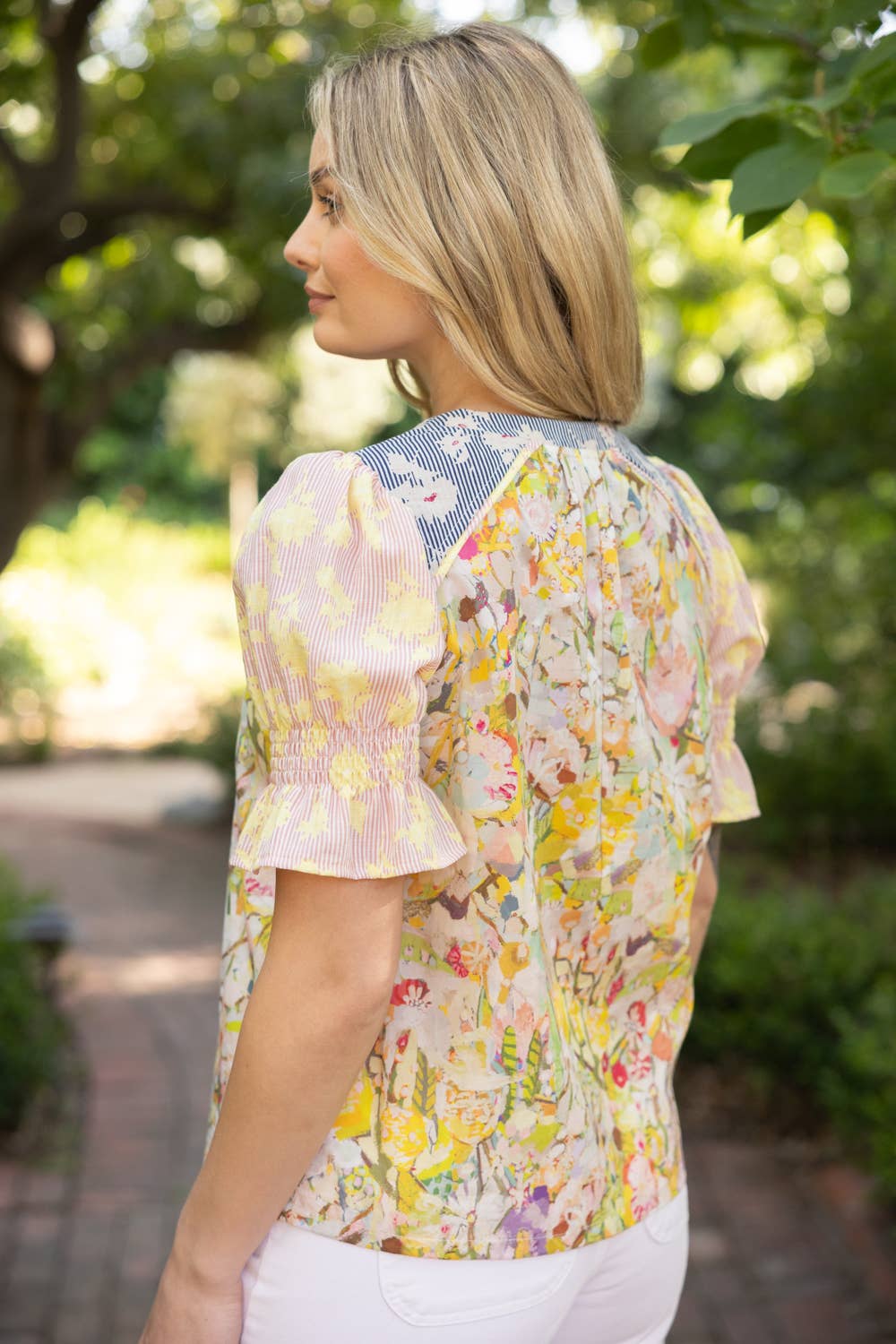 Color Block Floral Print Top