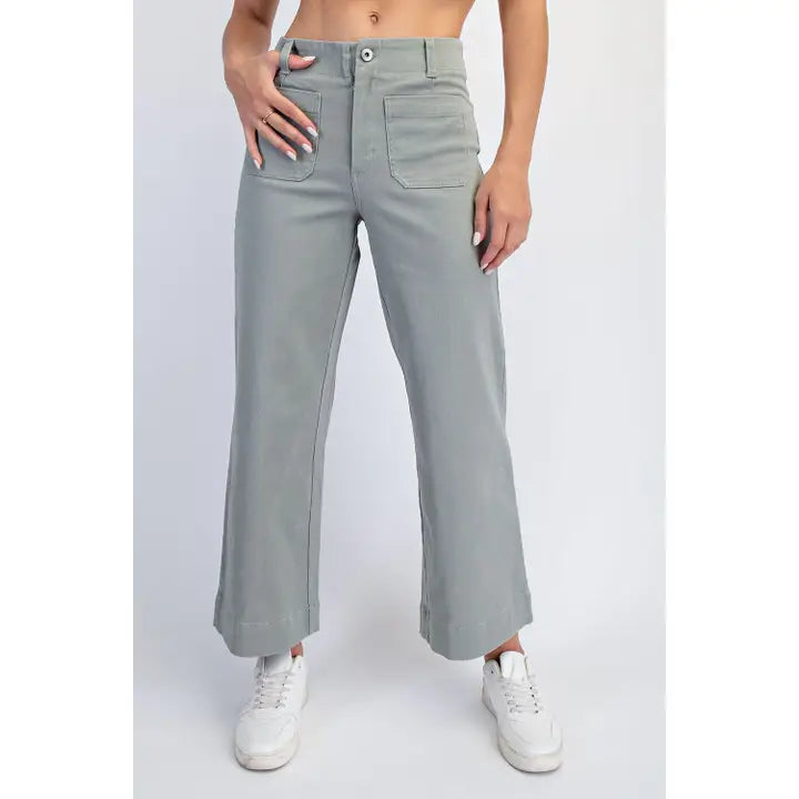 Heavy Cotton Twill Cropped Wide Pants