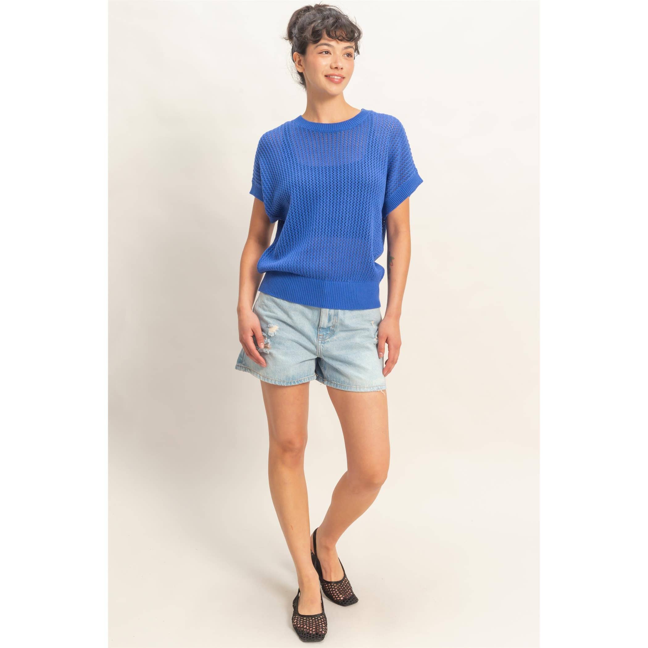 Open-Knit Dolman Sleeve Top