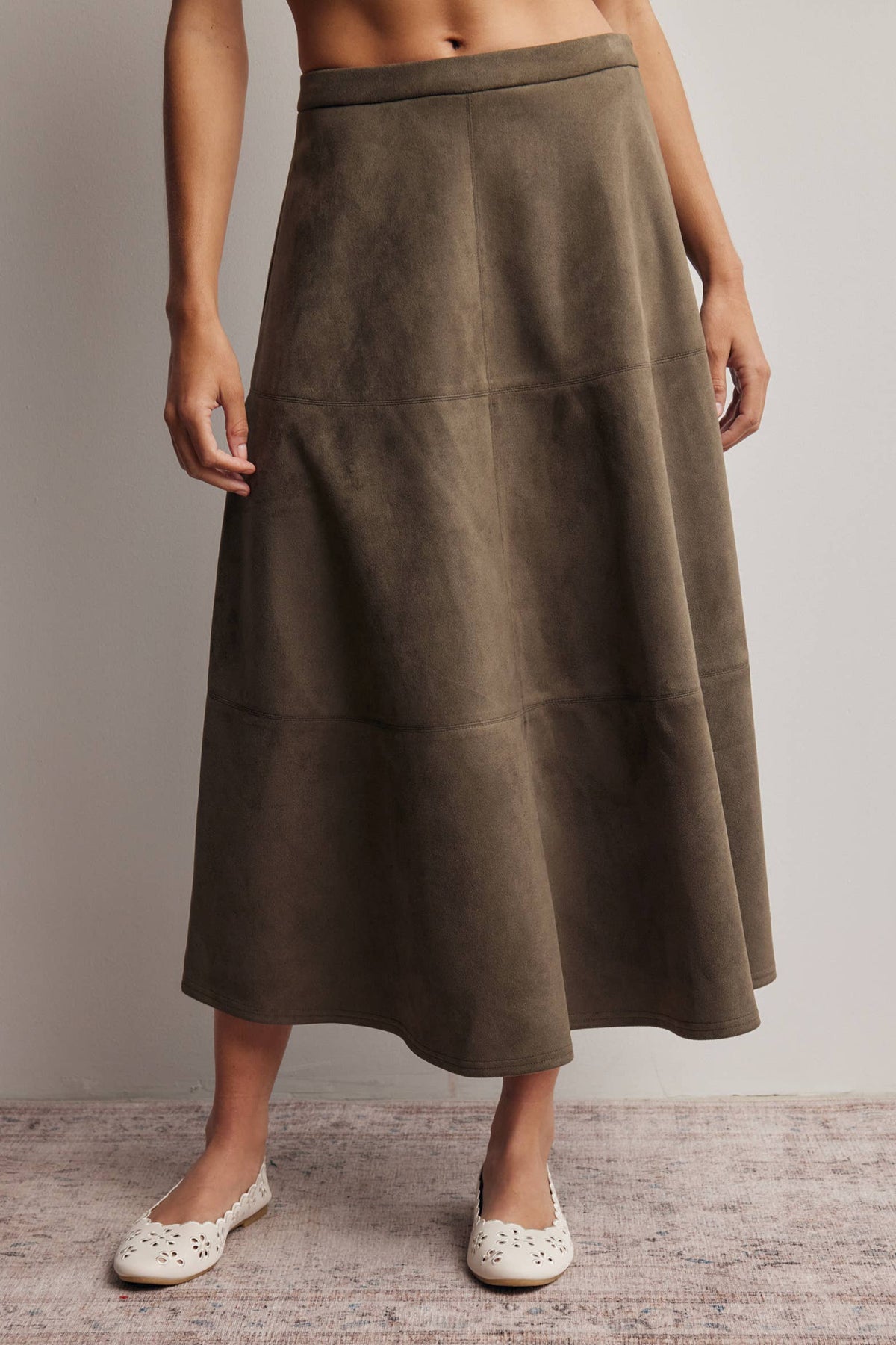 Suede A-Line Midi Skirt