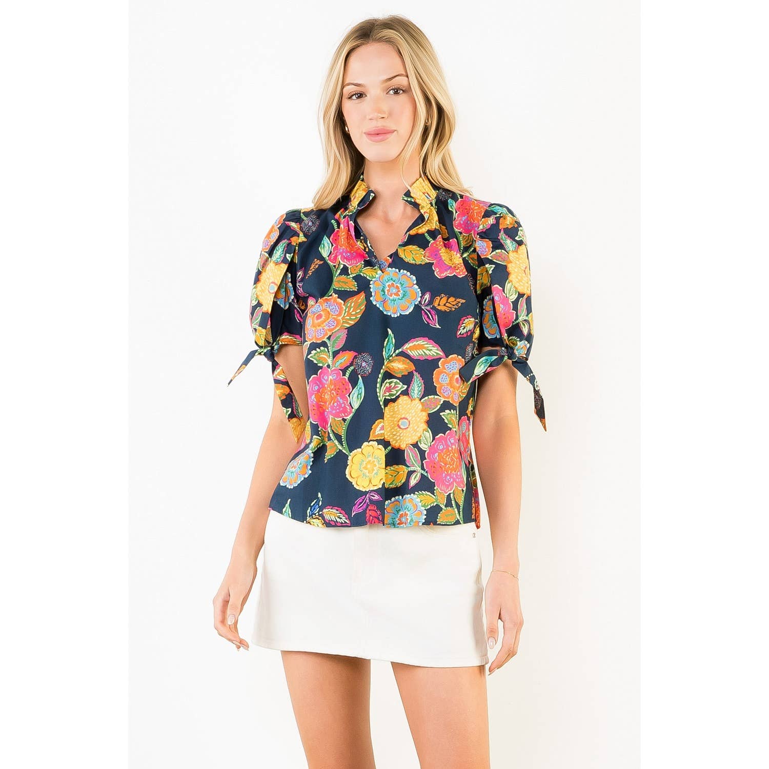 Floral Pattern V-Neck Top