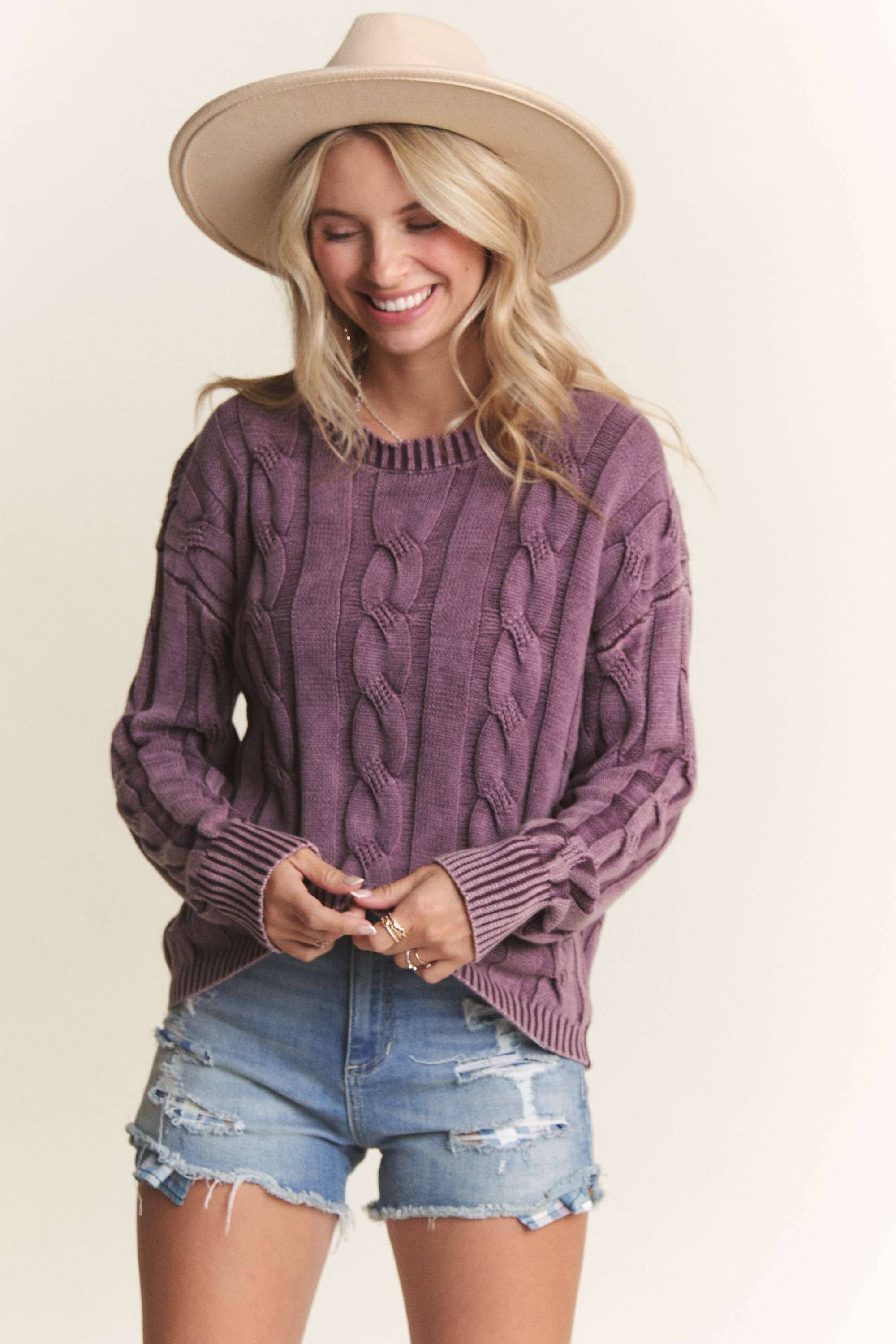 MINERAL WASHED CABLE KNIT