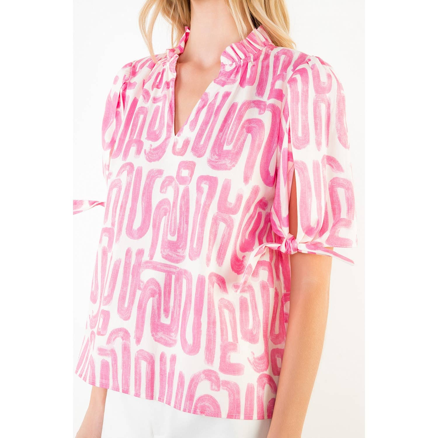 Abstract Pattern V-Neck Top