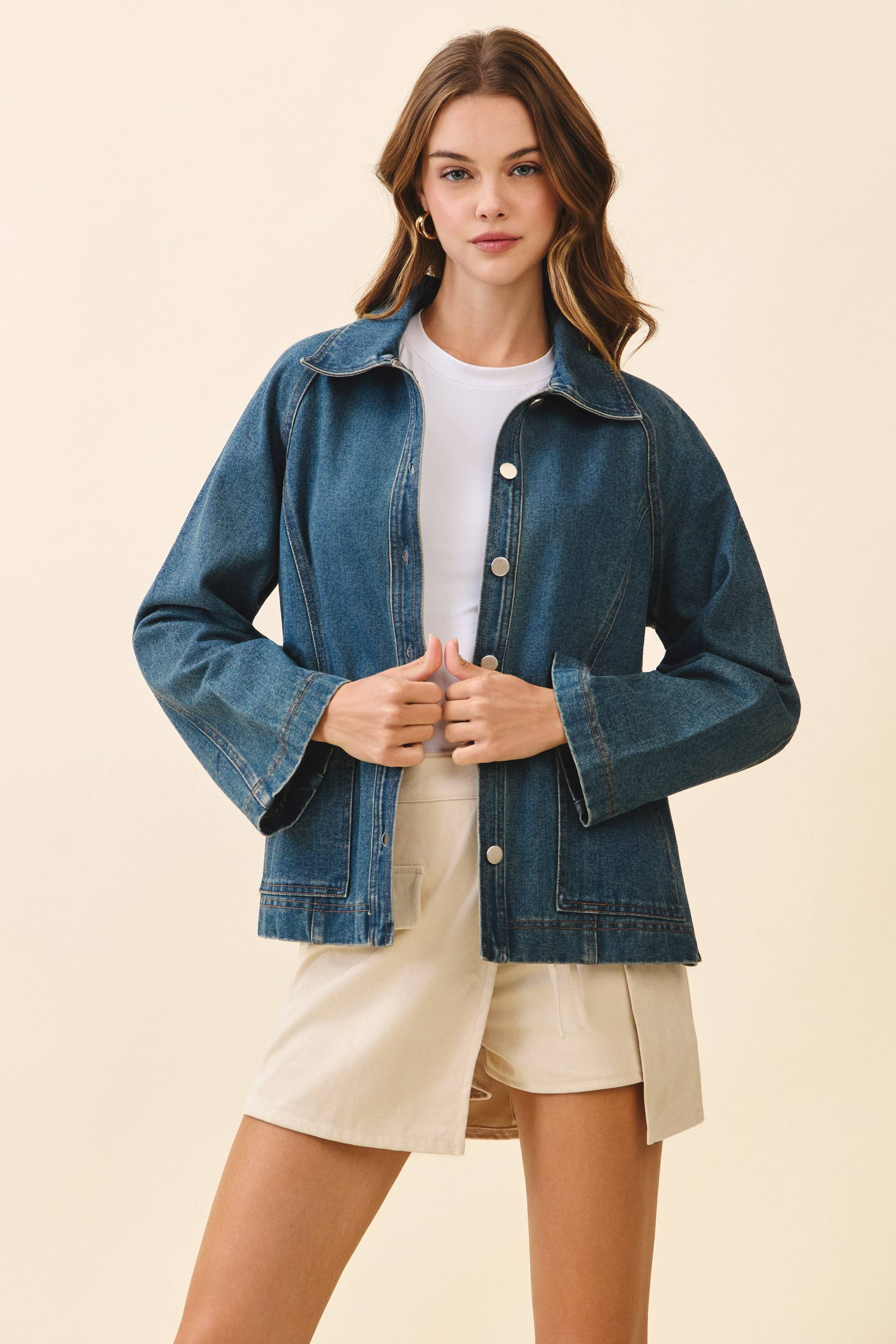 Spread Collar Wide Sleeves Jacket