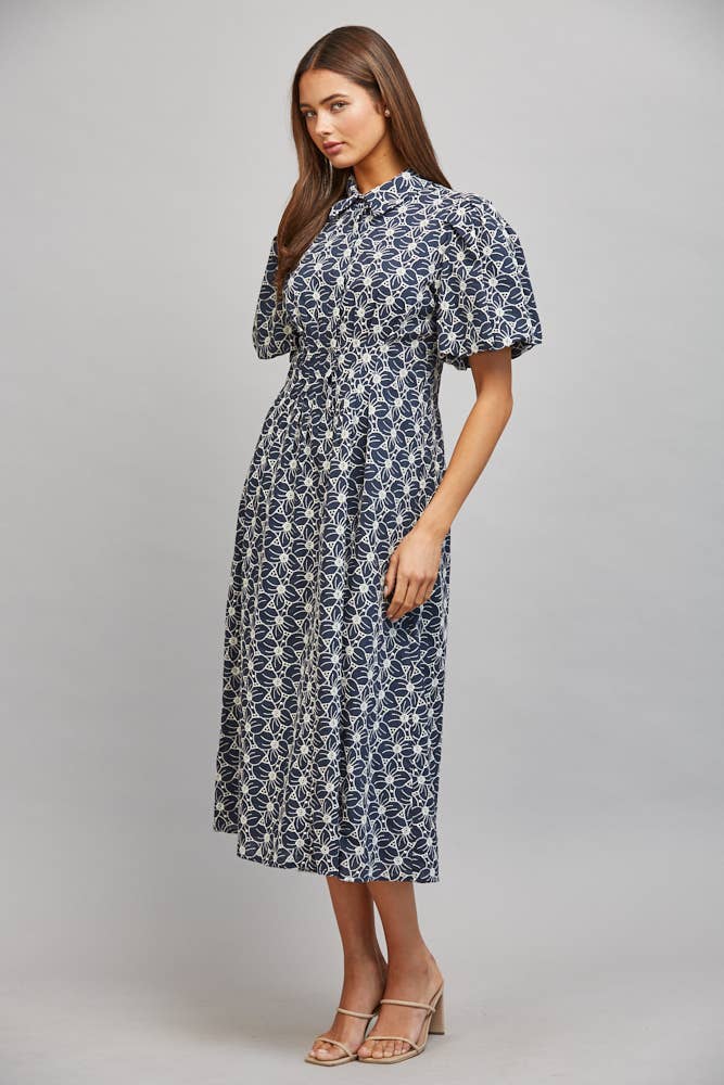 FLORAL EYELET MIDI DRESS