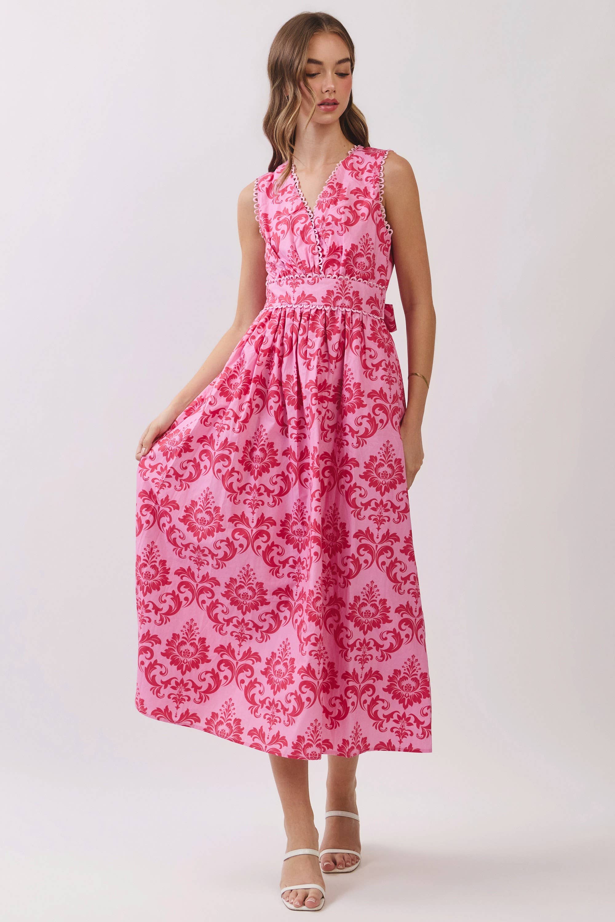 Floral V Neck Midi Dress
