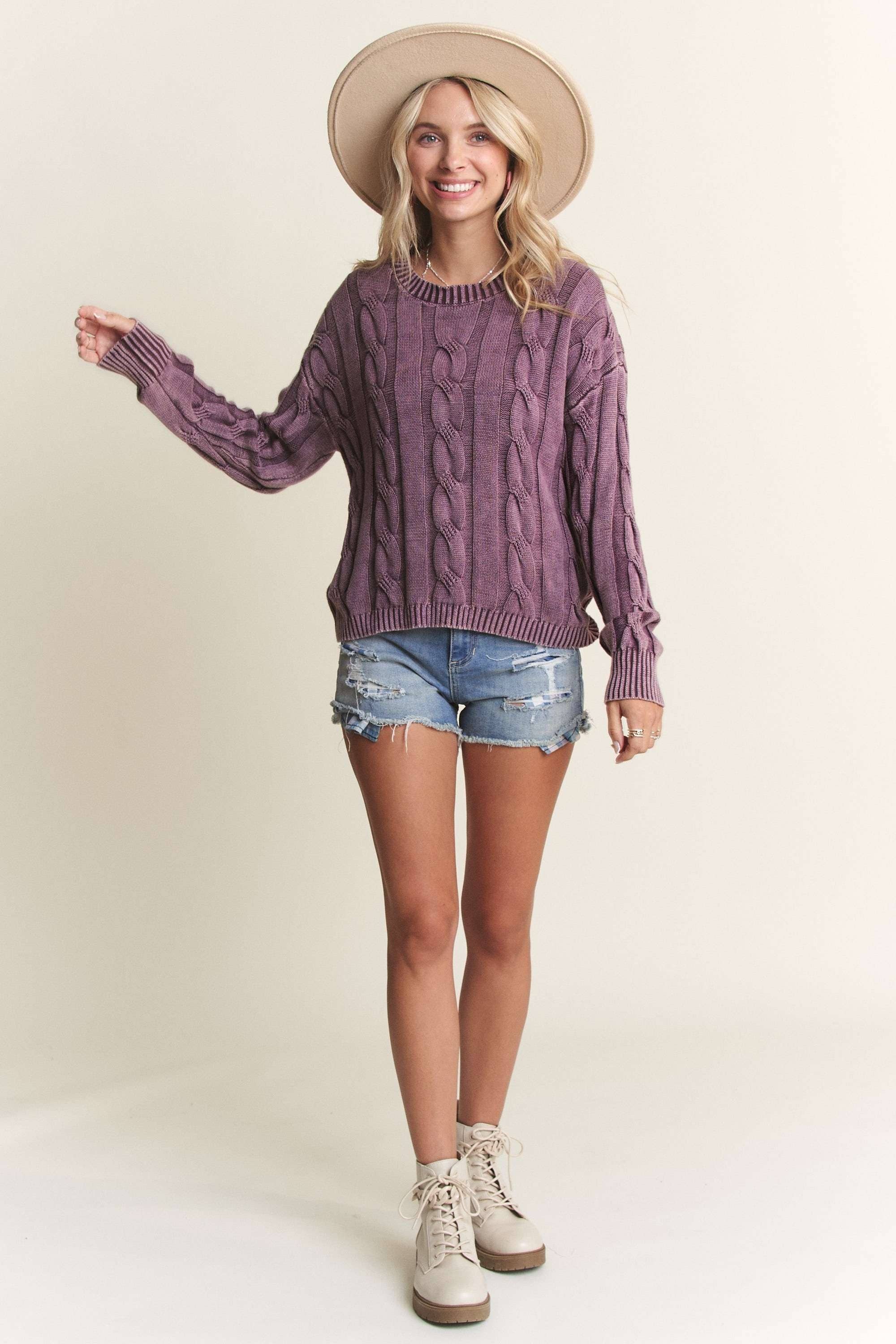 MINERAL WASHED CABLE KNIT