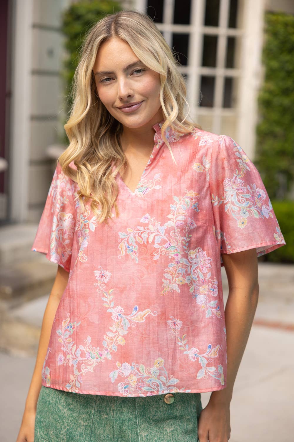 Ruffled V-Neck Floral Top