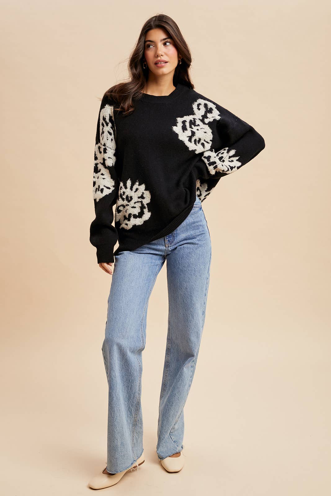 INTARSIA FLORAL KNITTED SWEATER