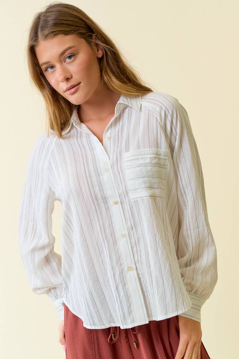 STRIPED RAGLAN SLEEVE BUTTON DOWN SHIRT