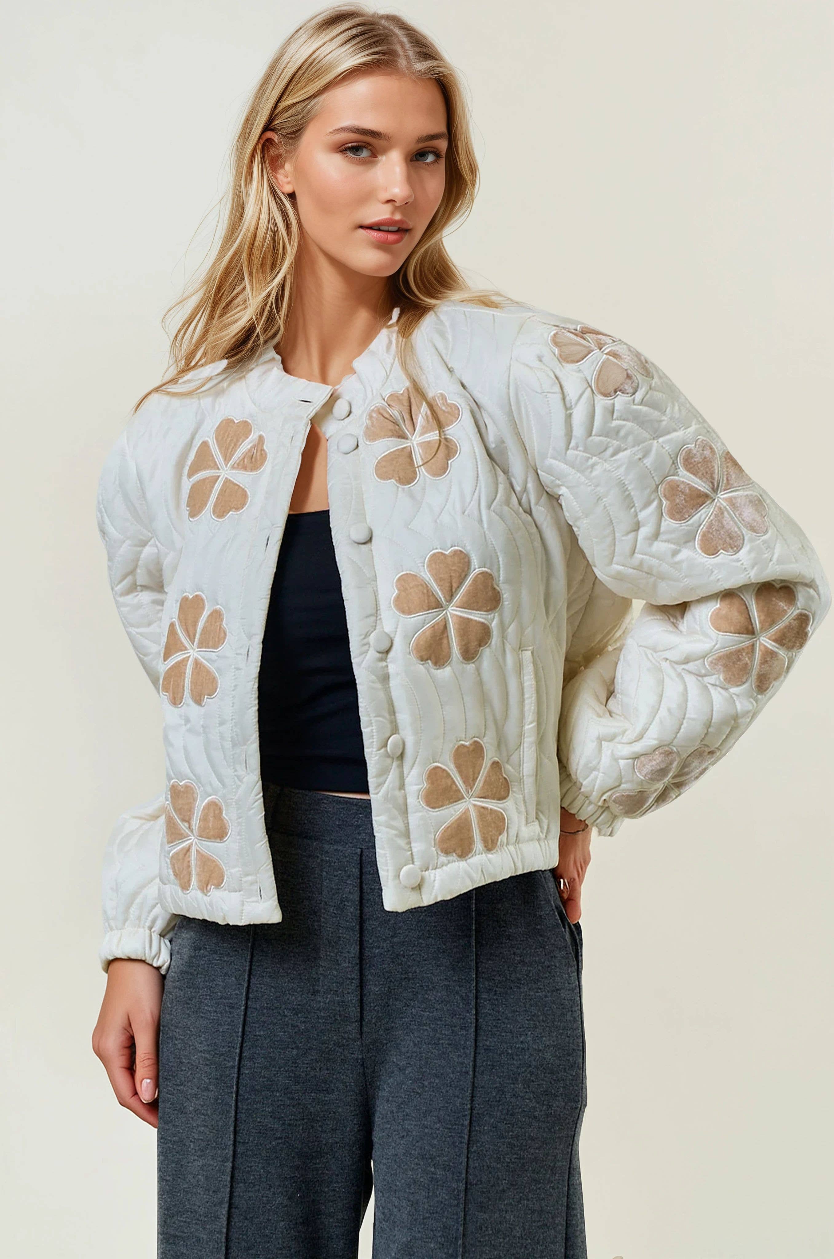 PUFF SLEEVE QUILTED JACKET