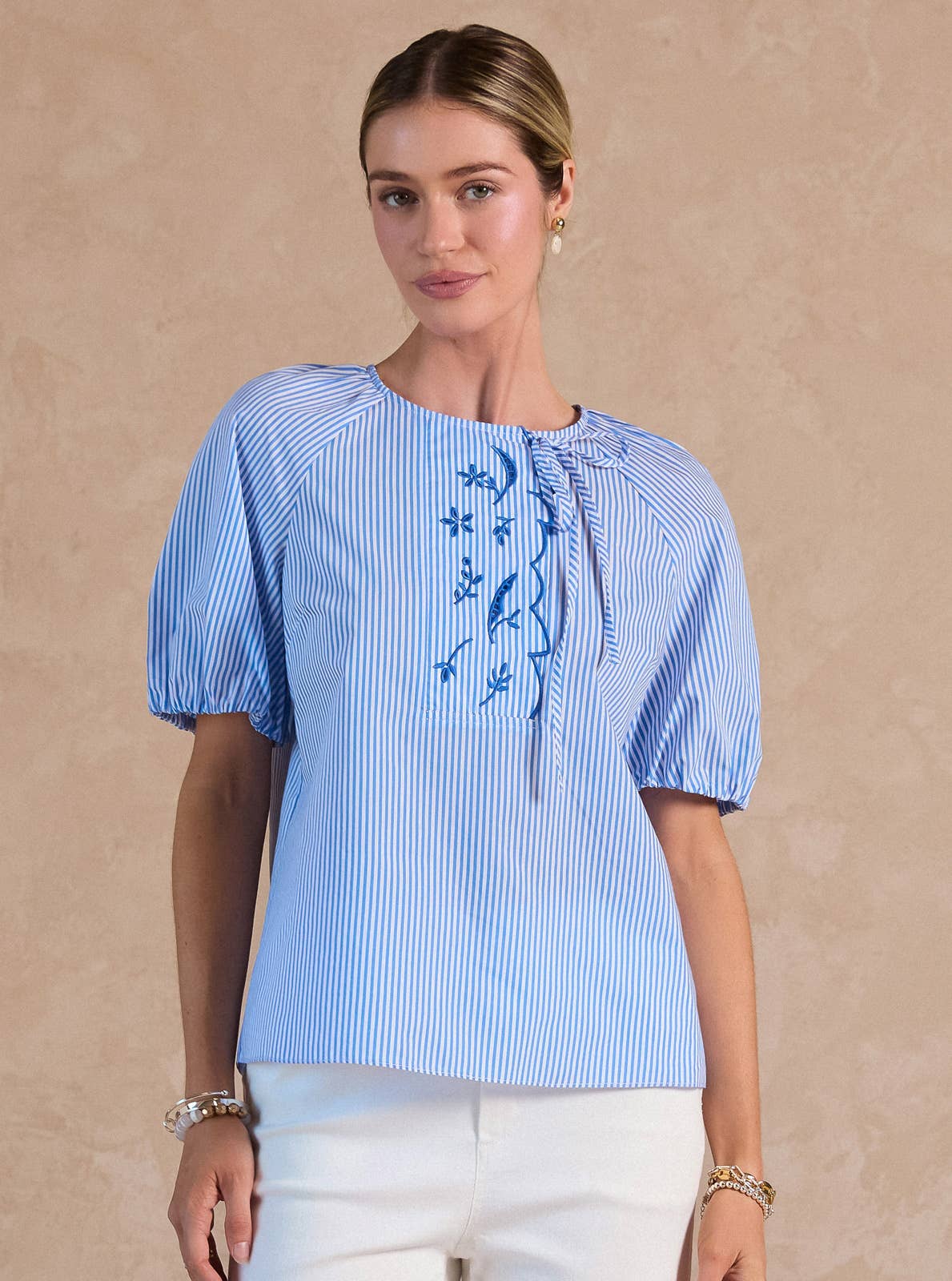 Striped Embroidered Blouse