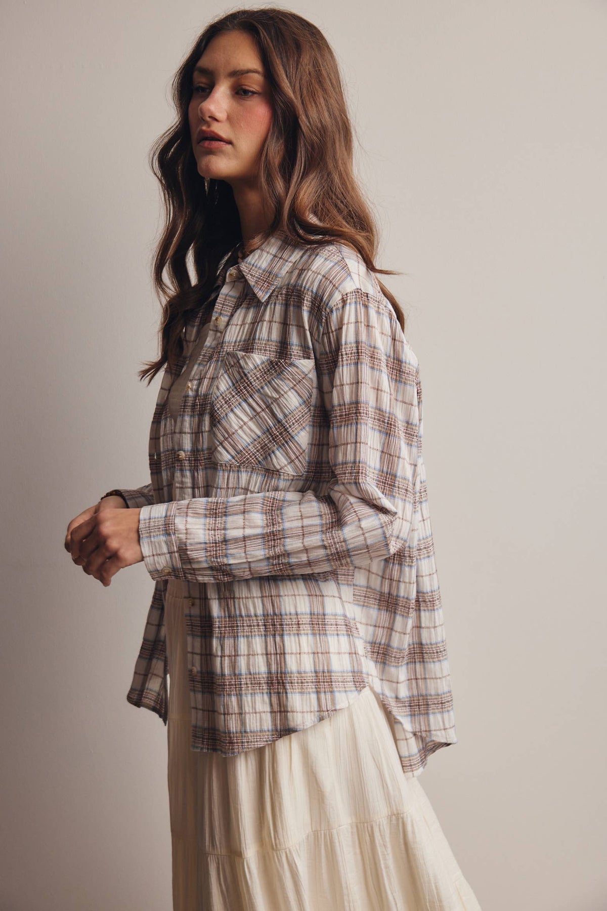 Soft Plaid Button-Up Shirt