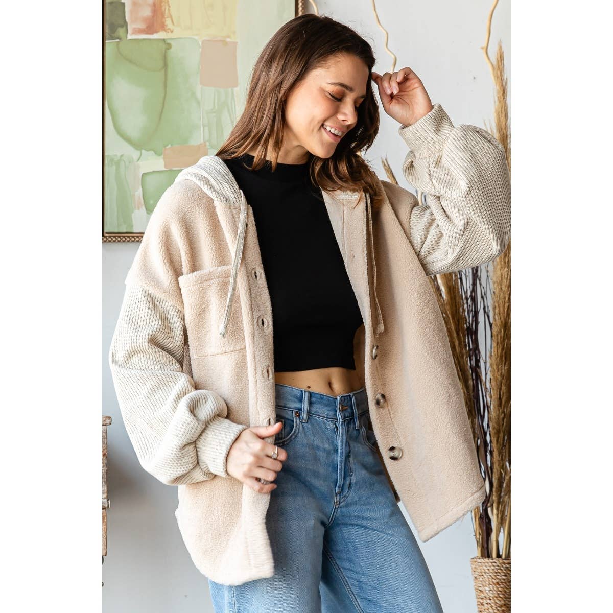 Rib Sherpha Hooded Shacket