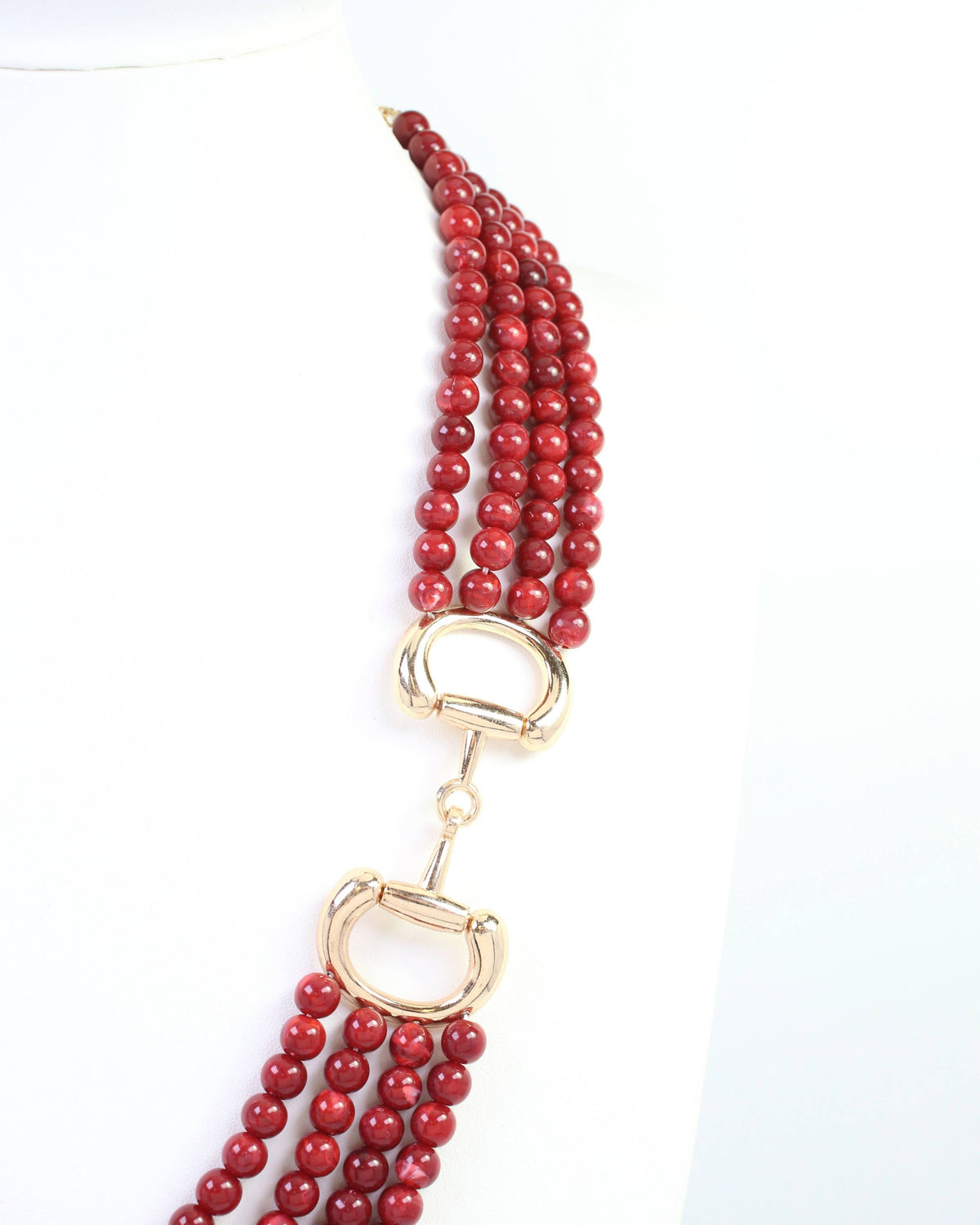 Braelyn Horsebit Beaded Layered Necklace Burgundy