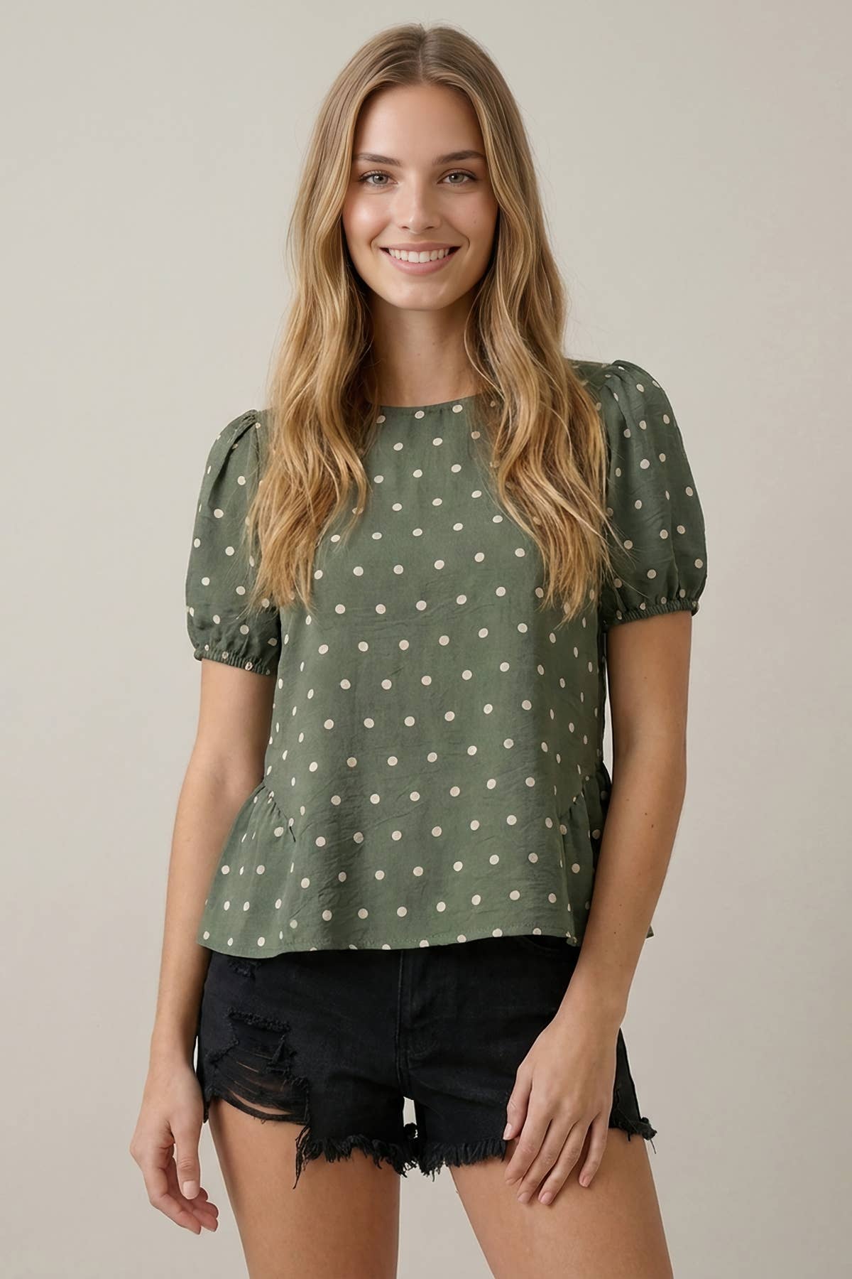 POLKA DOT PEPLUM BLOUSE