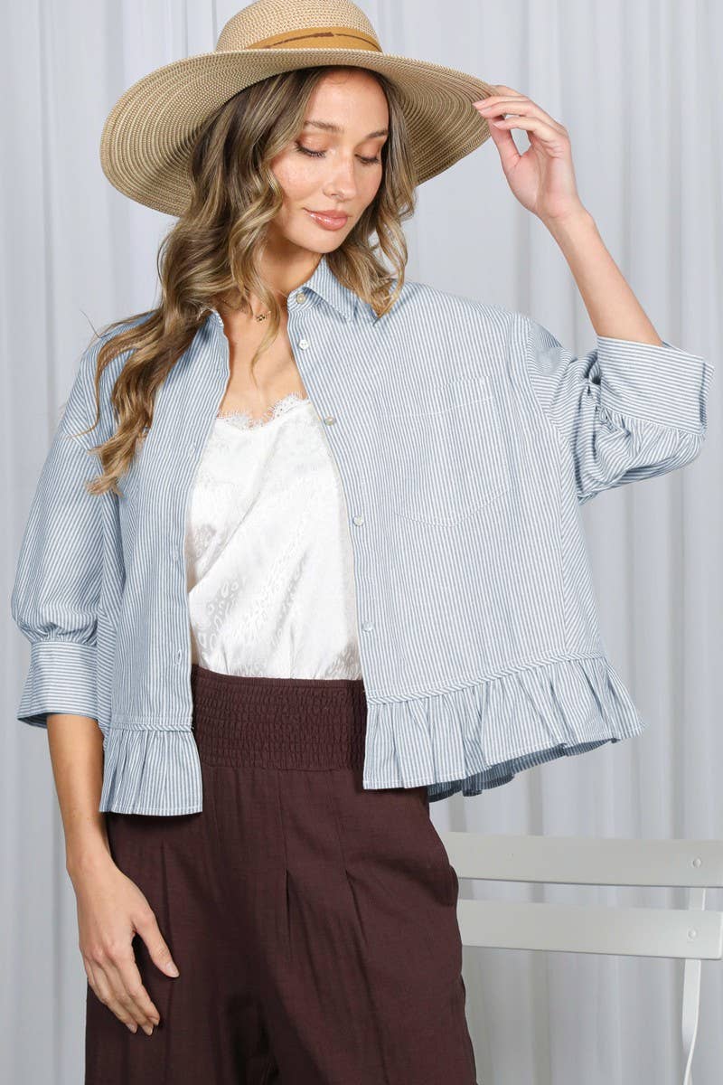 Ruffle Hem Striped Shirt