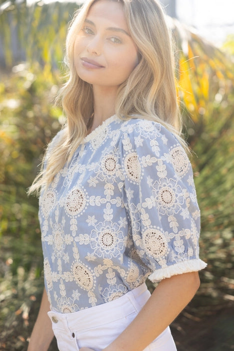 Embroidered Cotton Fringe Top