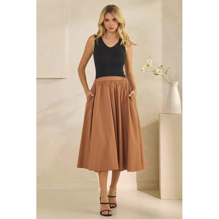 Brown Midi Pull on Skirt