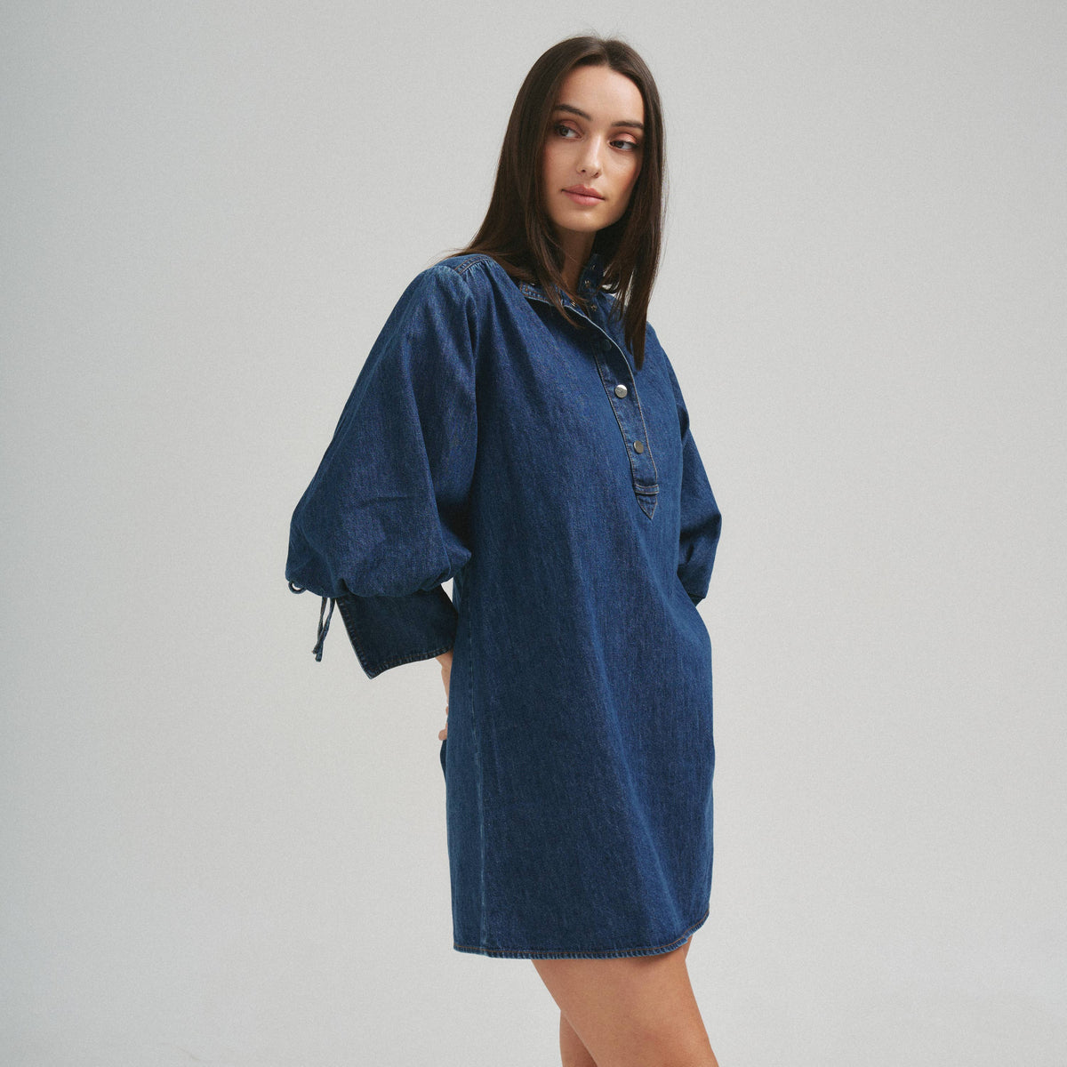 Quarter sleeve denim mini dress