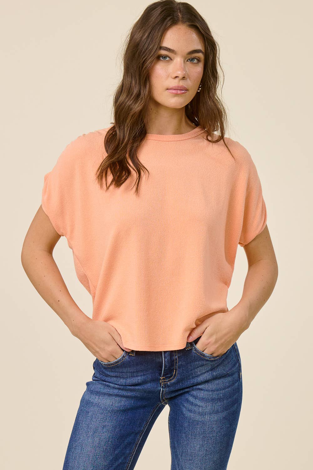 Ruched Shoulder Crepe Hacci Top