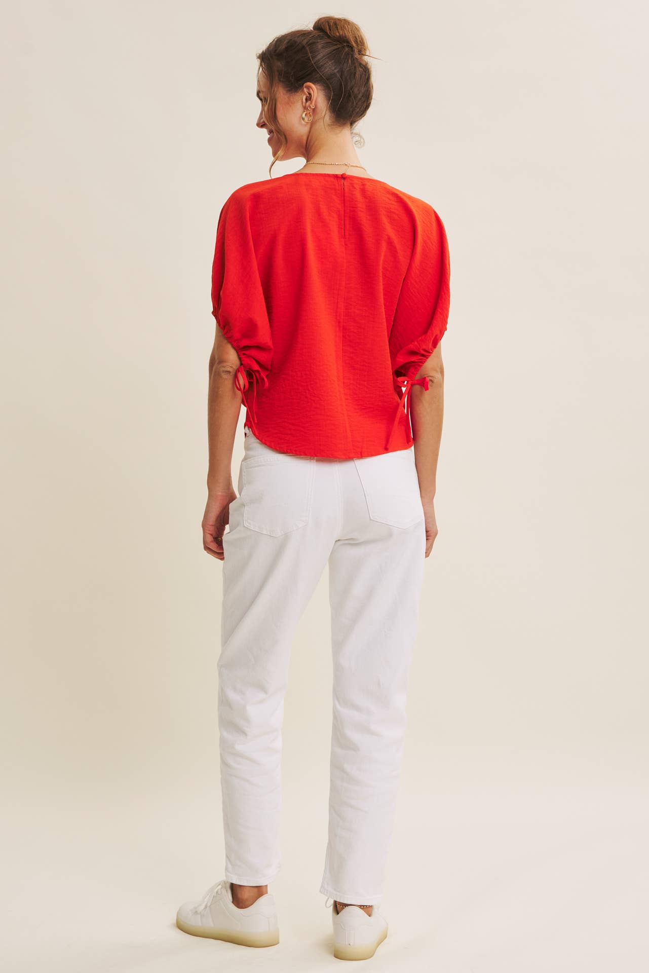 BLOUSE WITH RUCHED DOLMAN SLEEVES