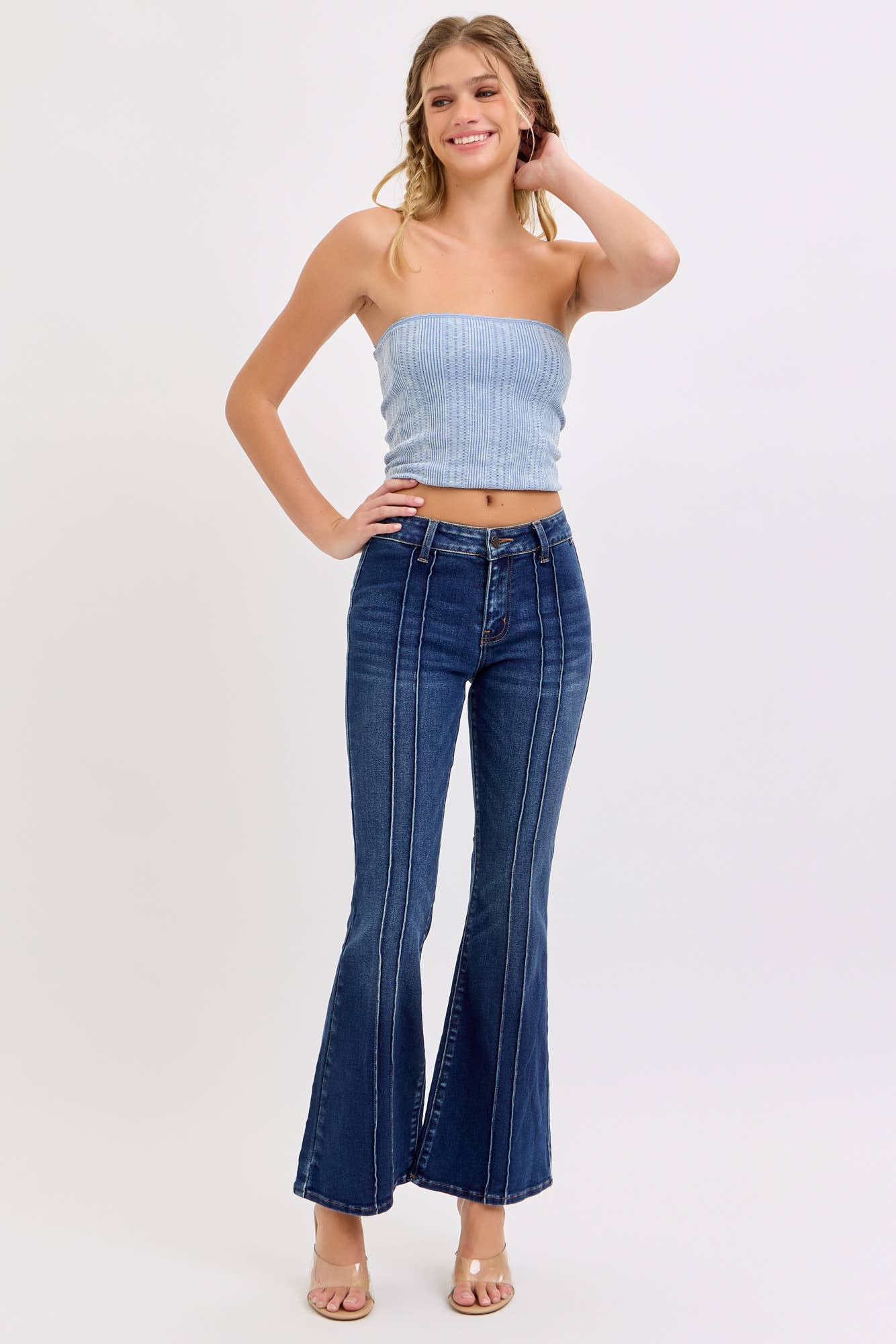 Mid Rise Flare Pintuck Seam