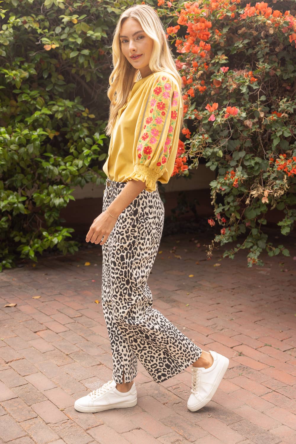 36934 Double Pocket Animal Printed Wide Pants