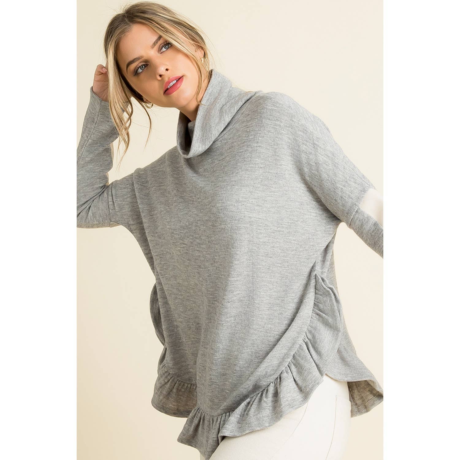Ruffle Hem Knit Turtleneck