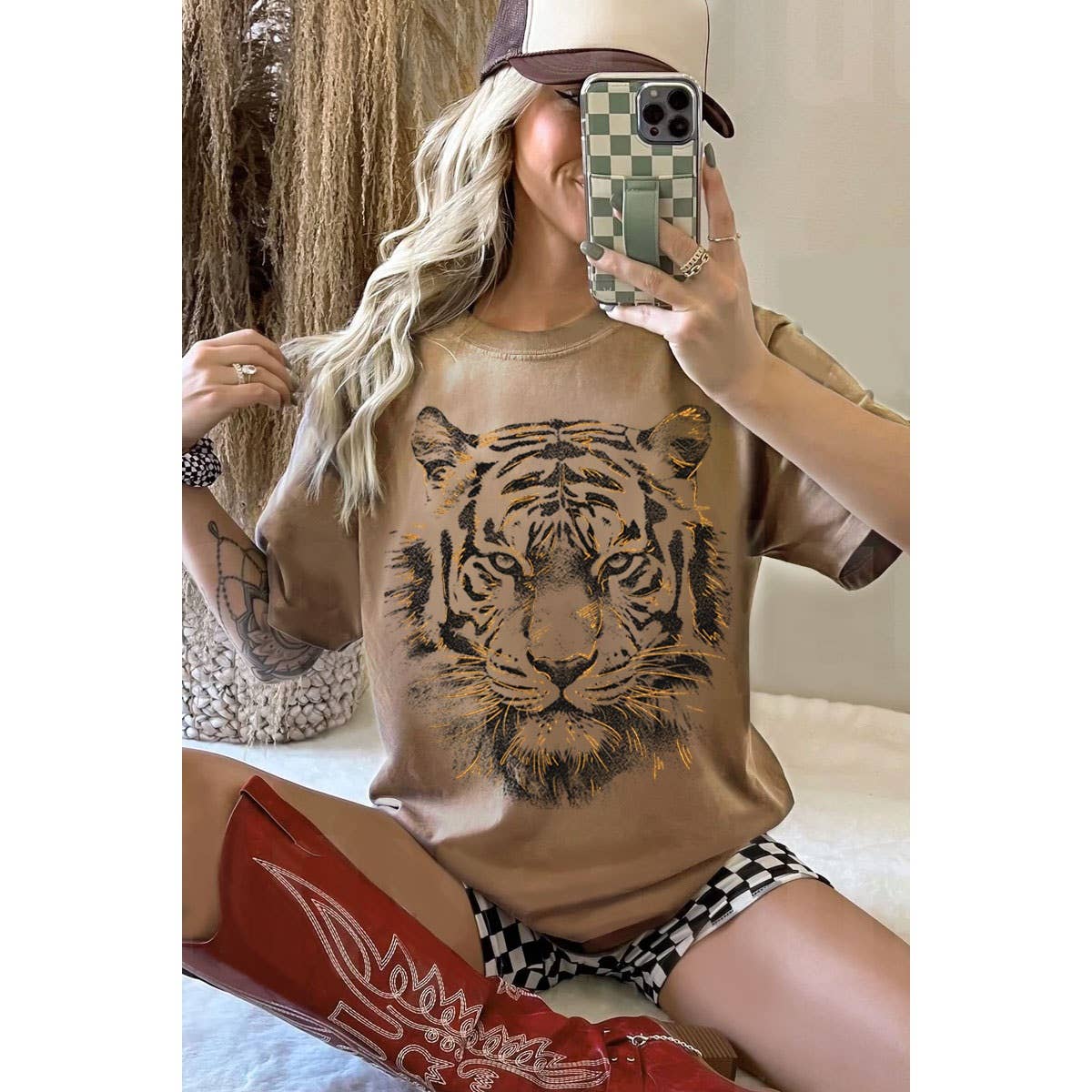 TIGER BIG FACE FOIL OVERSIZED MINERAL GRAPHIC TEE