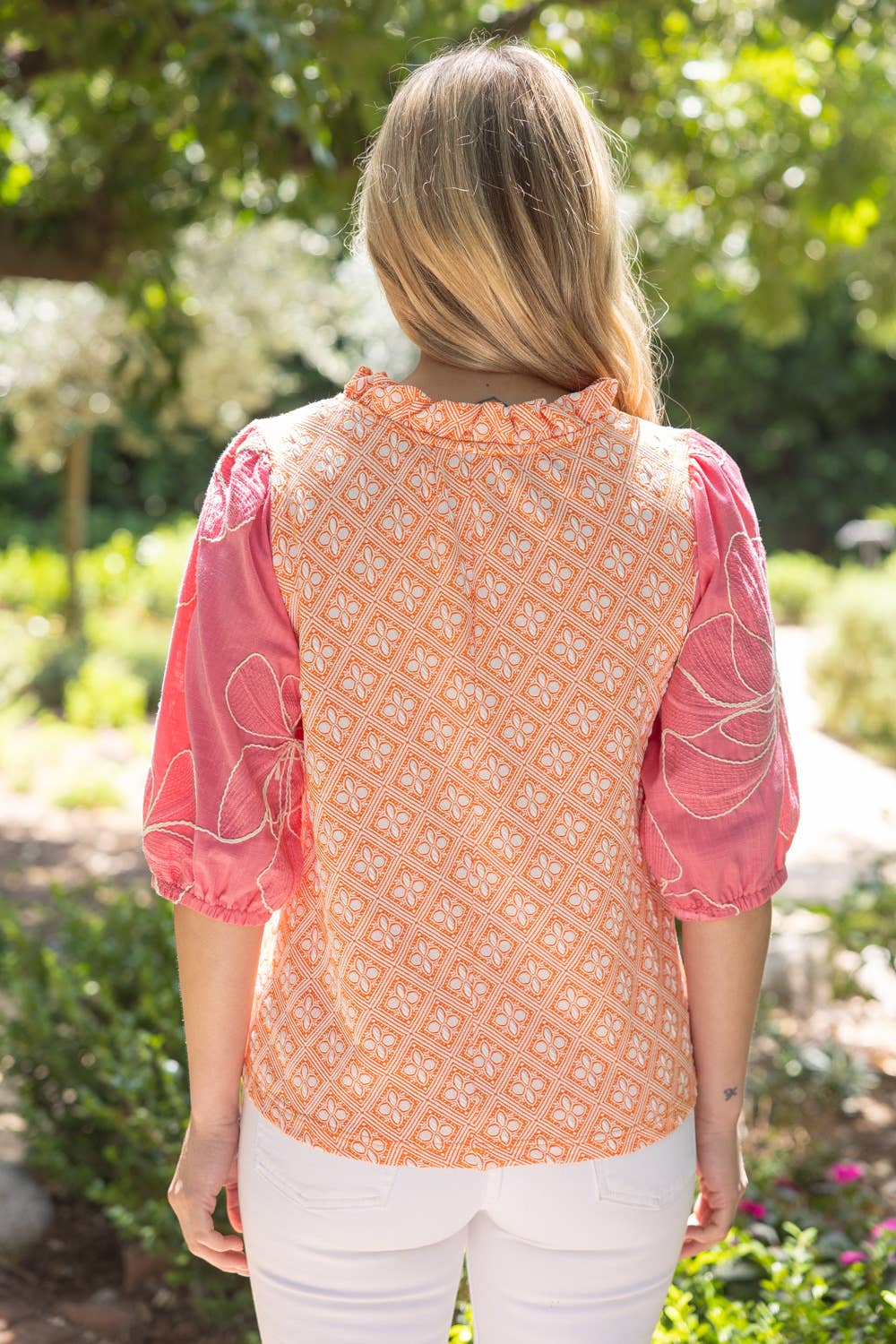 Floral Embroidered Sleeve Top