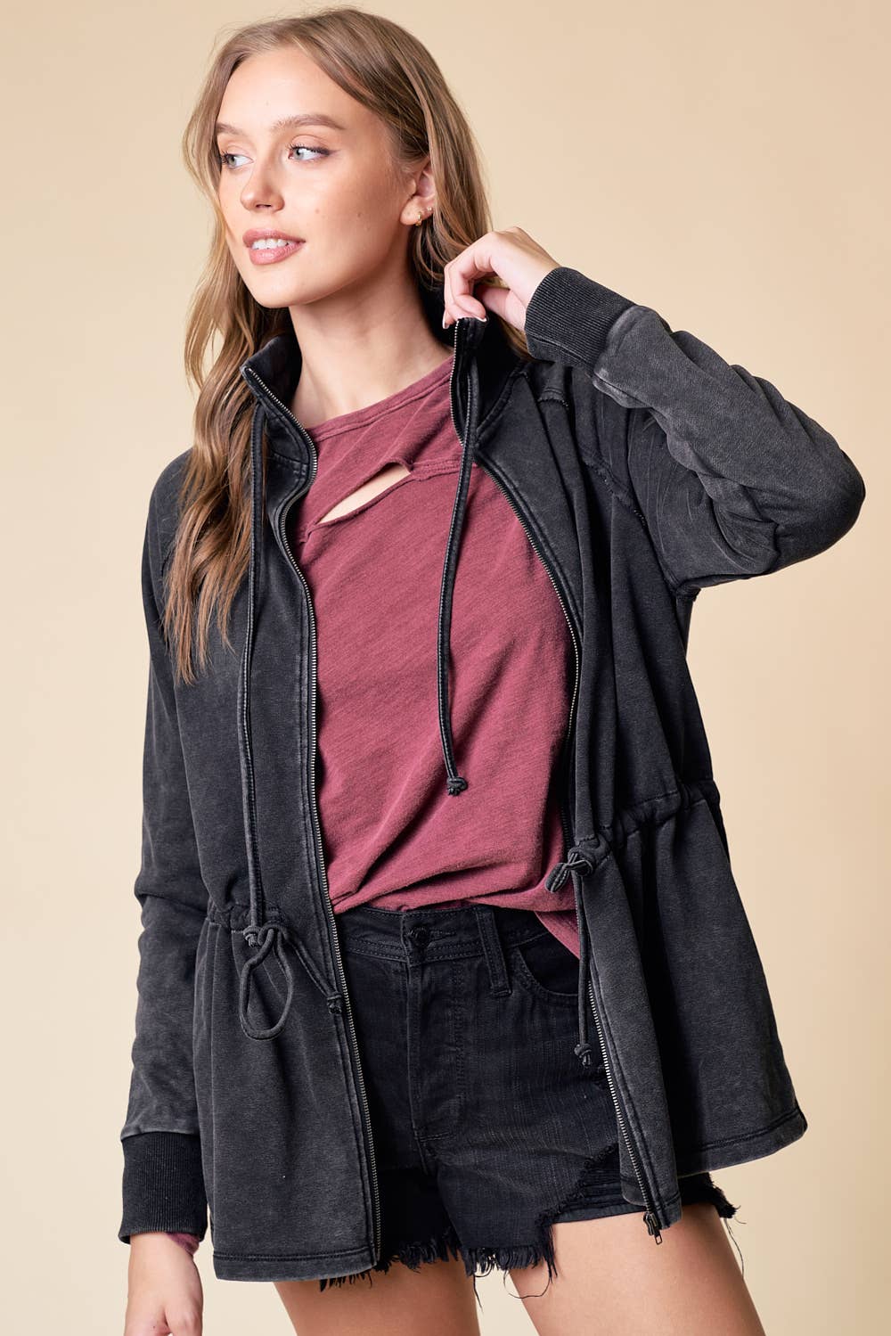 Zip-up Front Knit Jacket