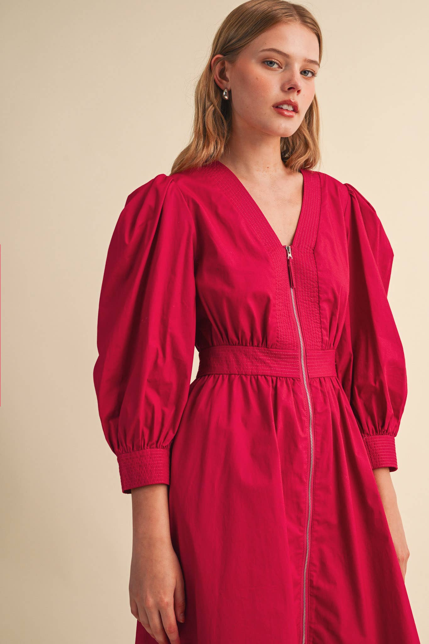 PUFF SLEEVE MIDI DRESS