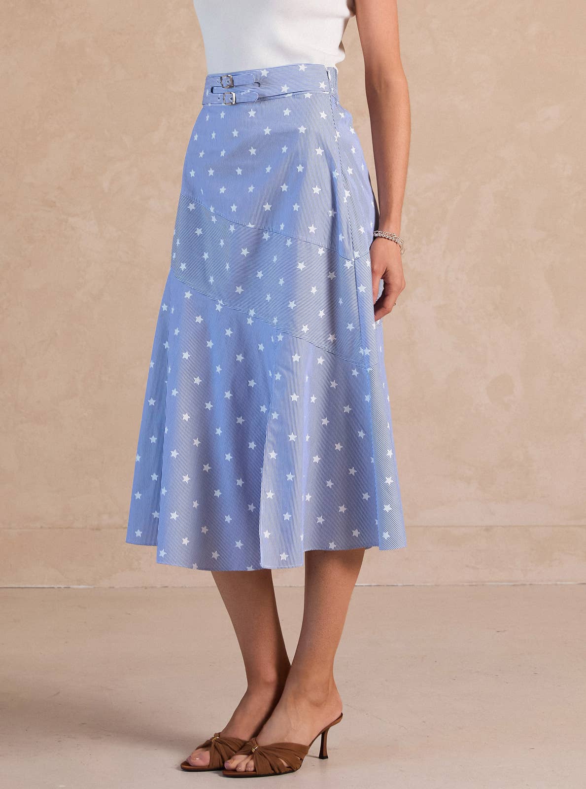 Stripe & Star Belted A-line Midi Skirt