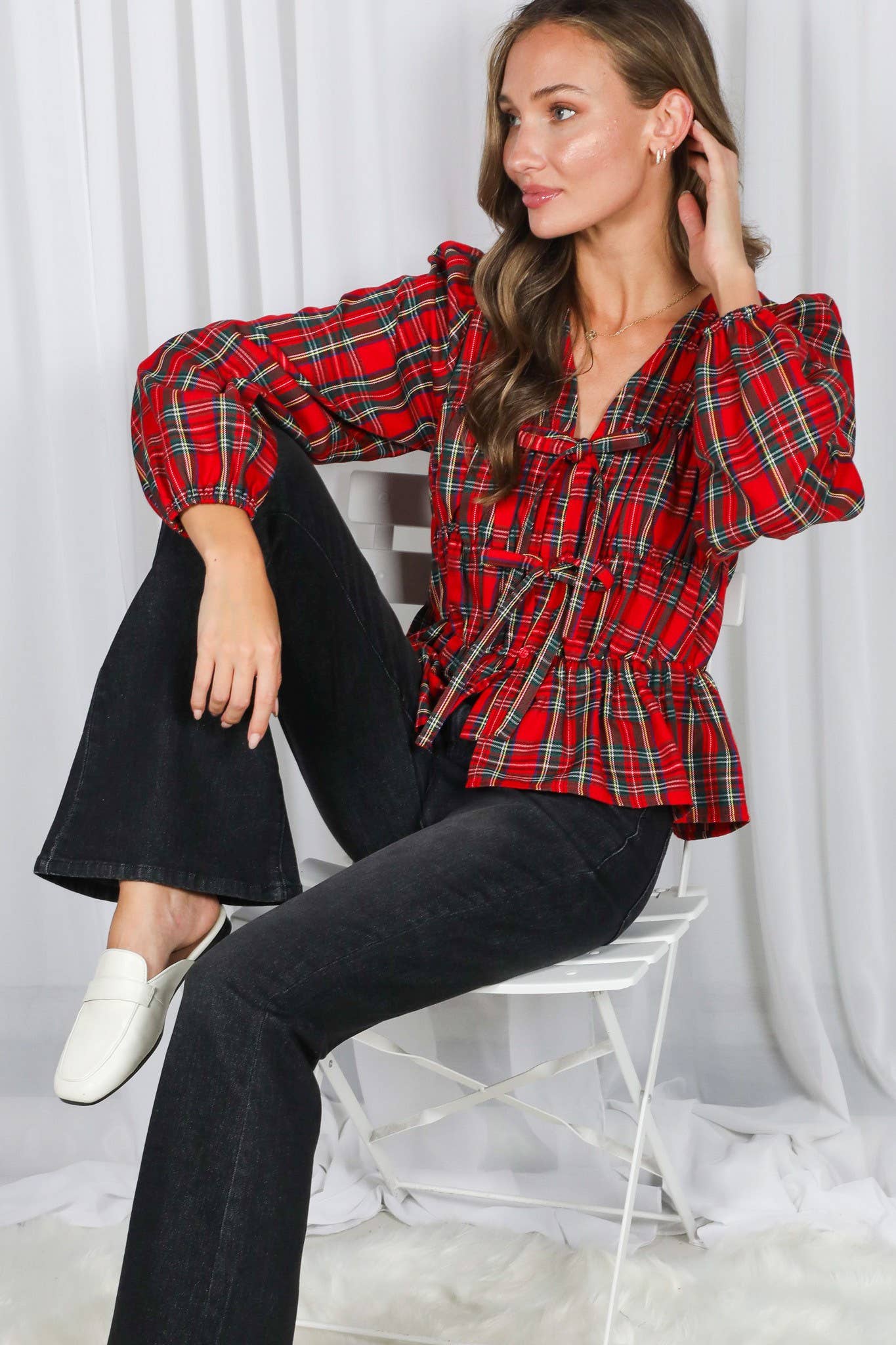 Tie Plaid Blouse