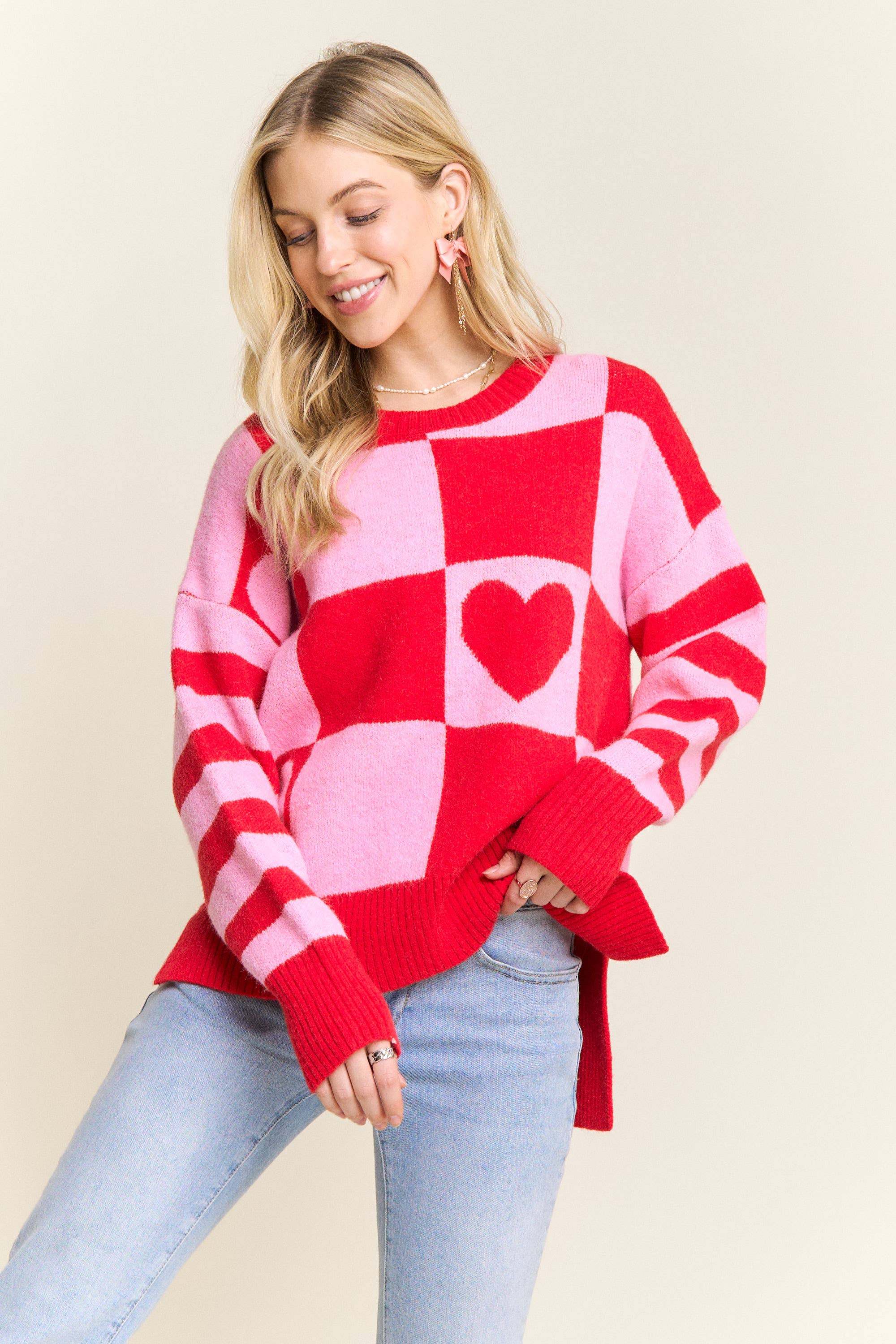 CHECKERBOARD HEART SWEATER