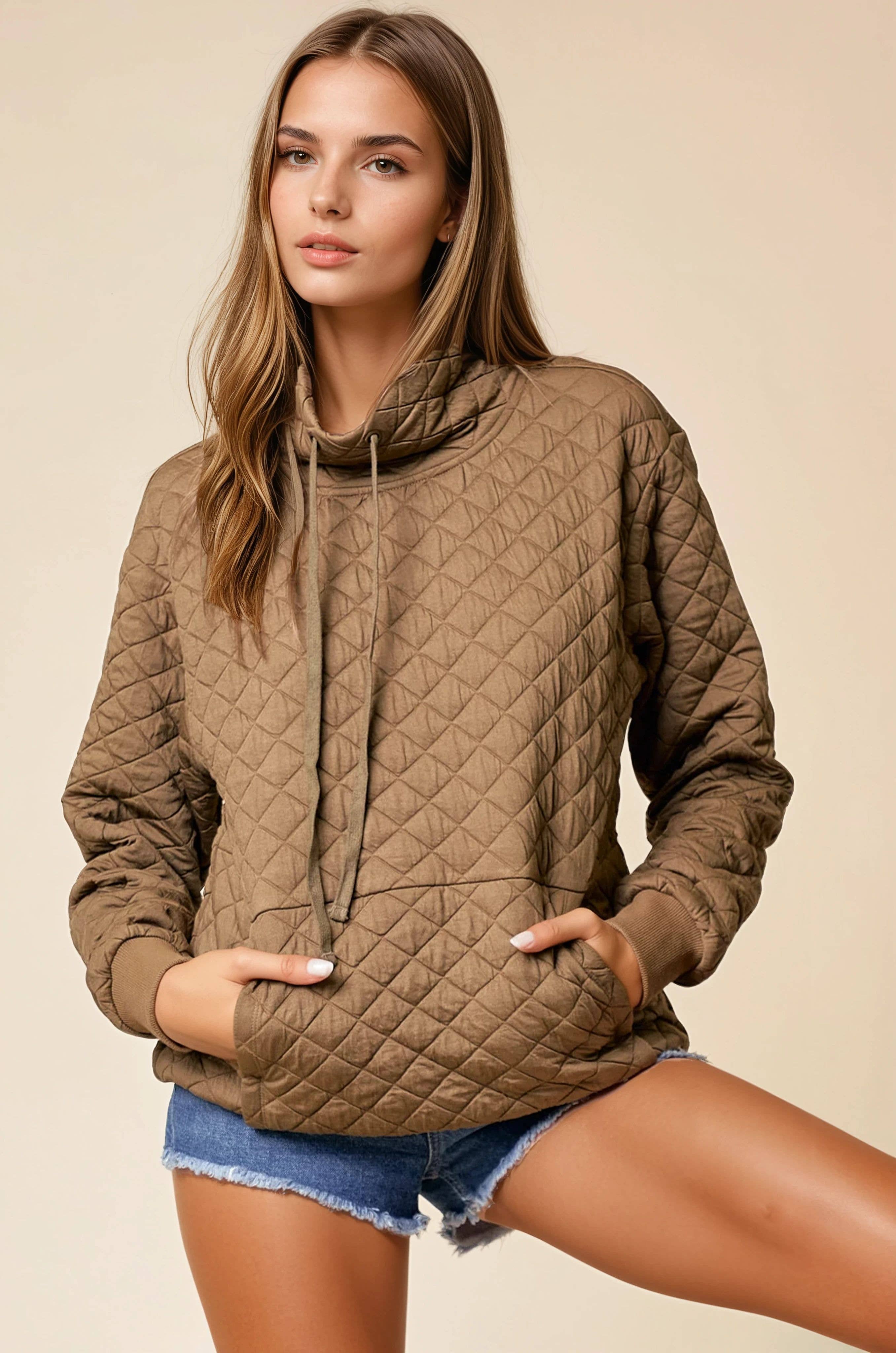 FUNNEL NECK QUILTED PULL OVER
