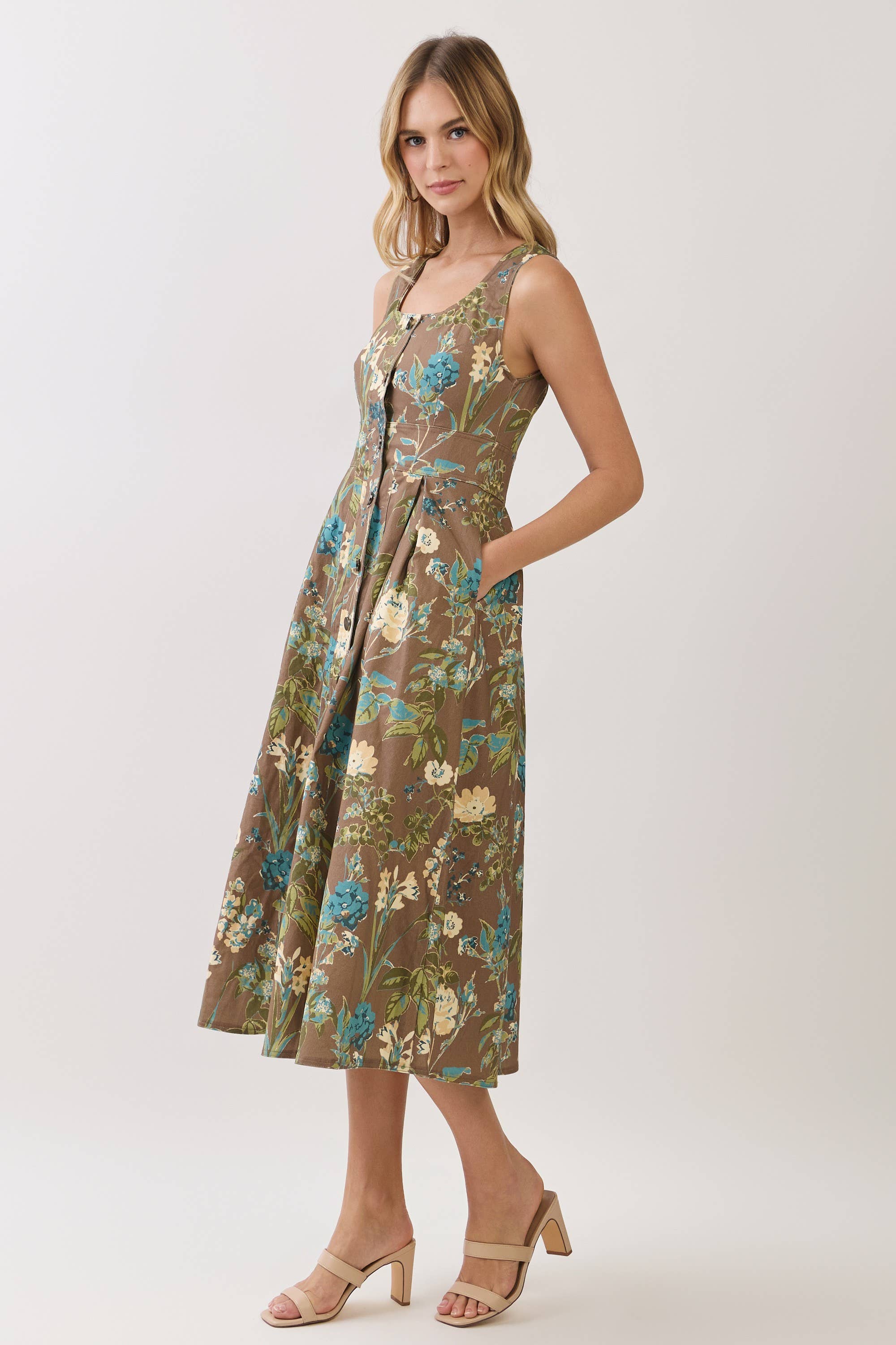 Floral Print Button Down Midi Dress