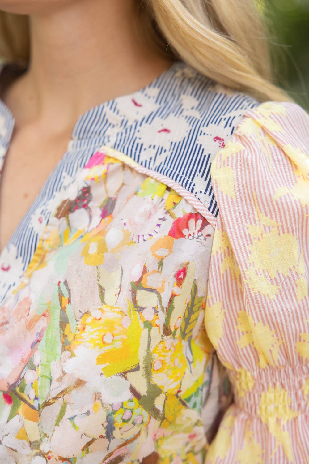 Color Block Floral Print Top
