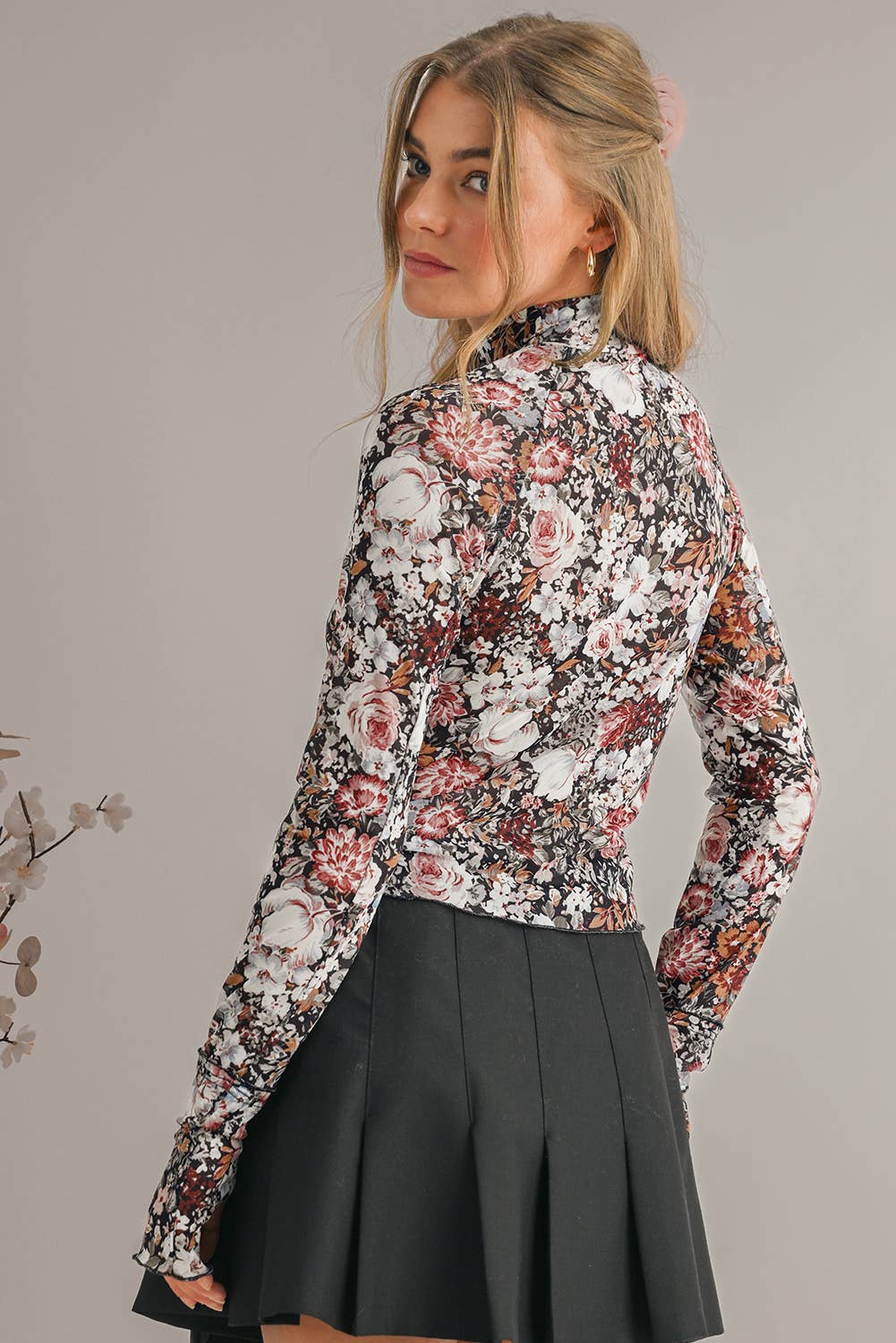 Floral Mesh Long Sleeve Blouse