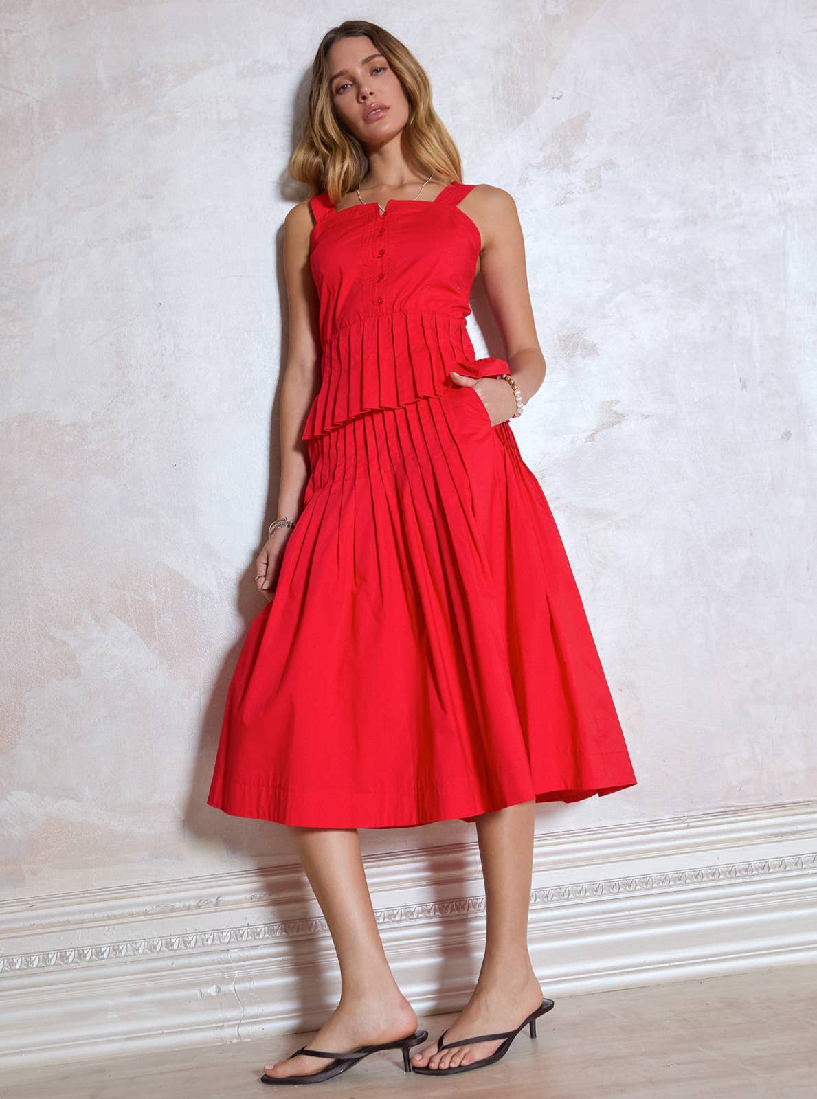 Pleated A-line Midi Skirt