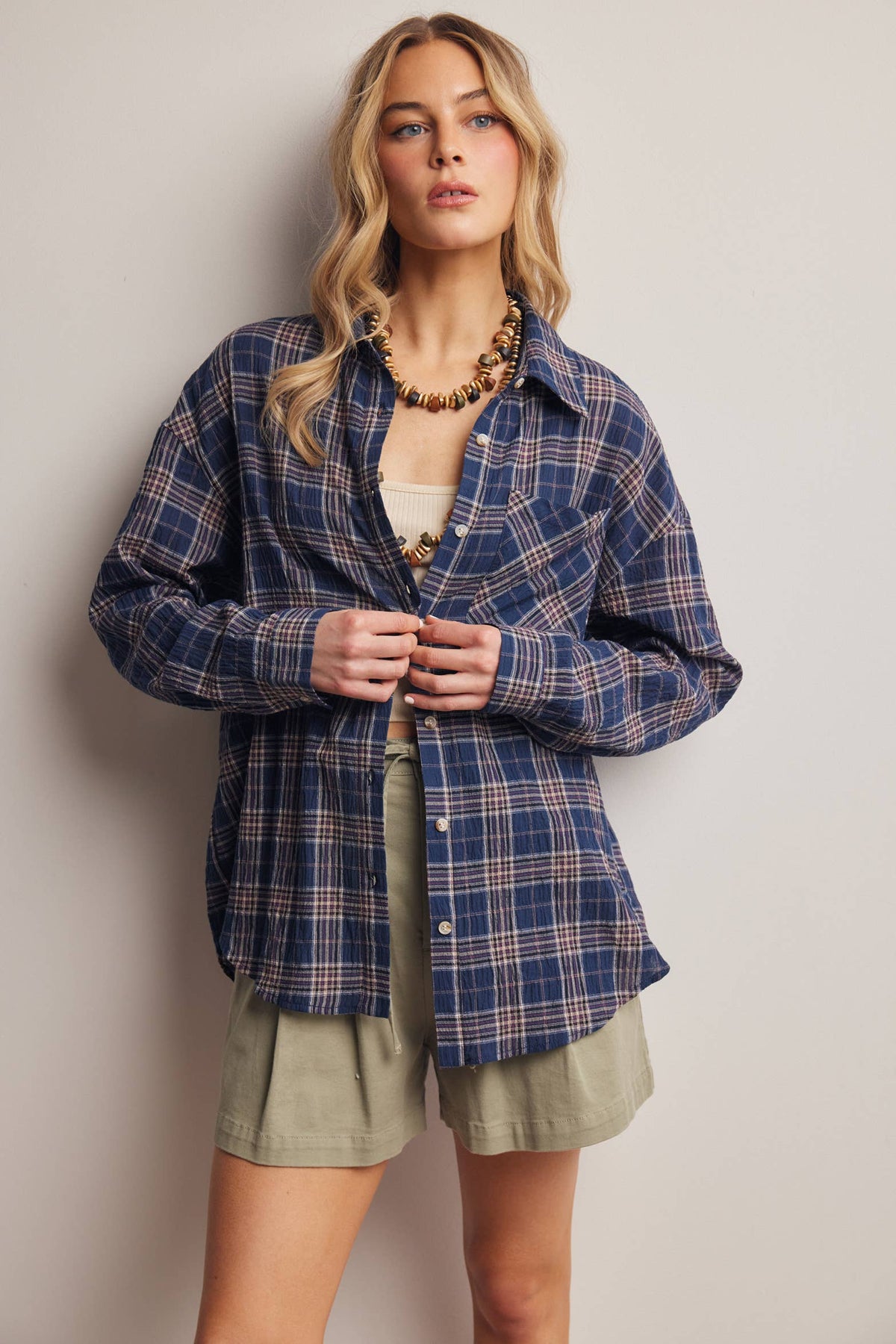 Soft Plaid Button-Up Shirt