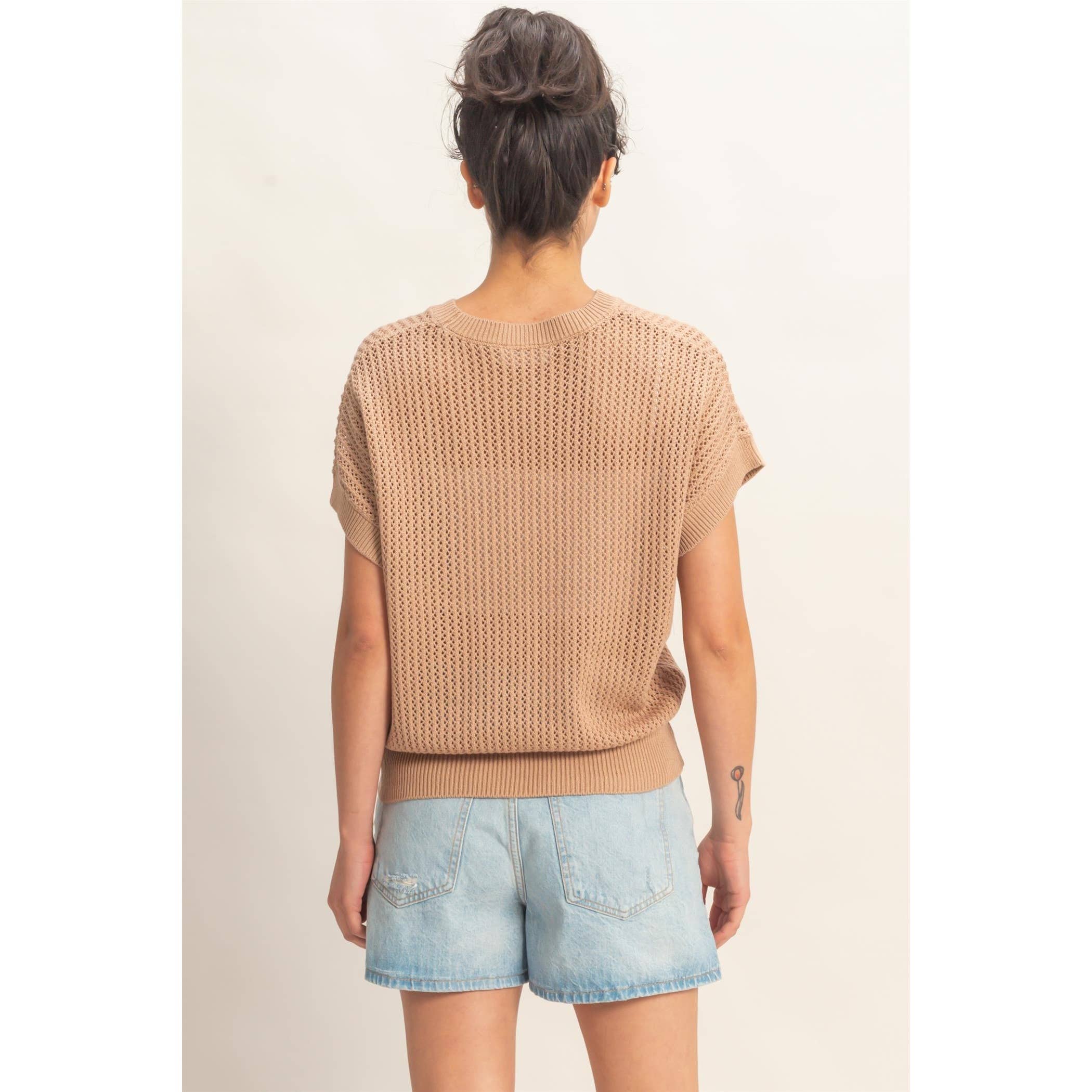 Taupe Open-Knit Dolman Sleeve Top