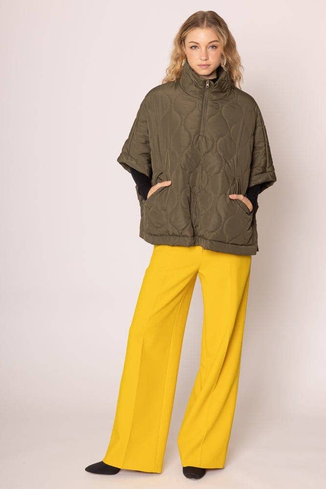 Quarter Zip Quilted Puffer Poncho
