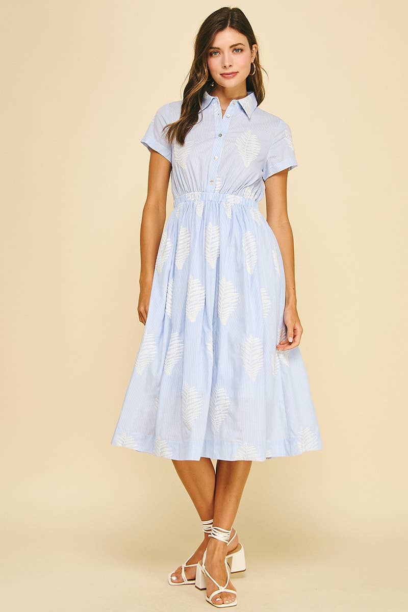 LEAF EMBROIDERED MIDI DRESS