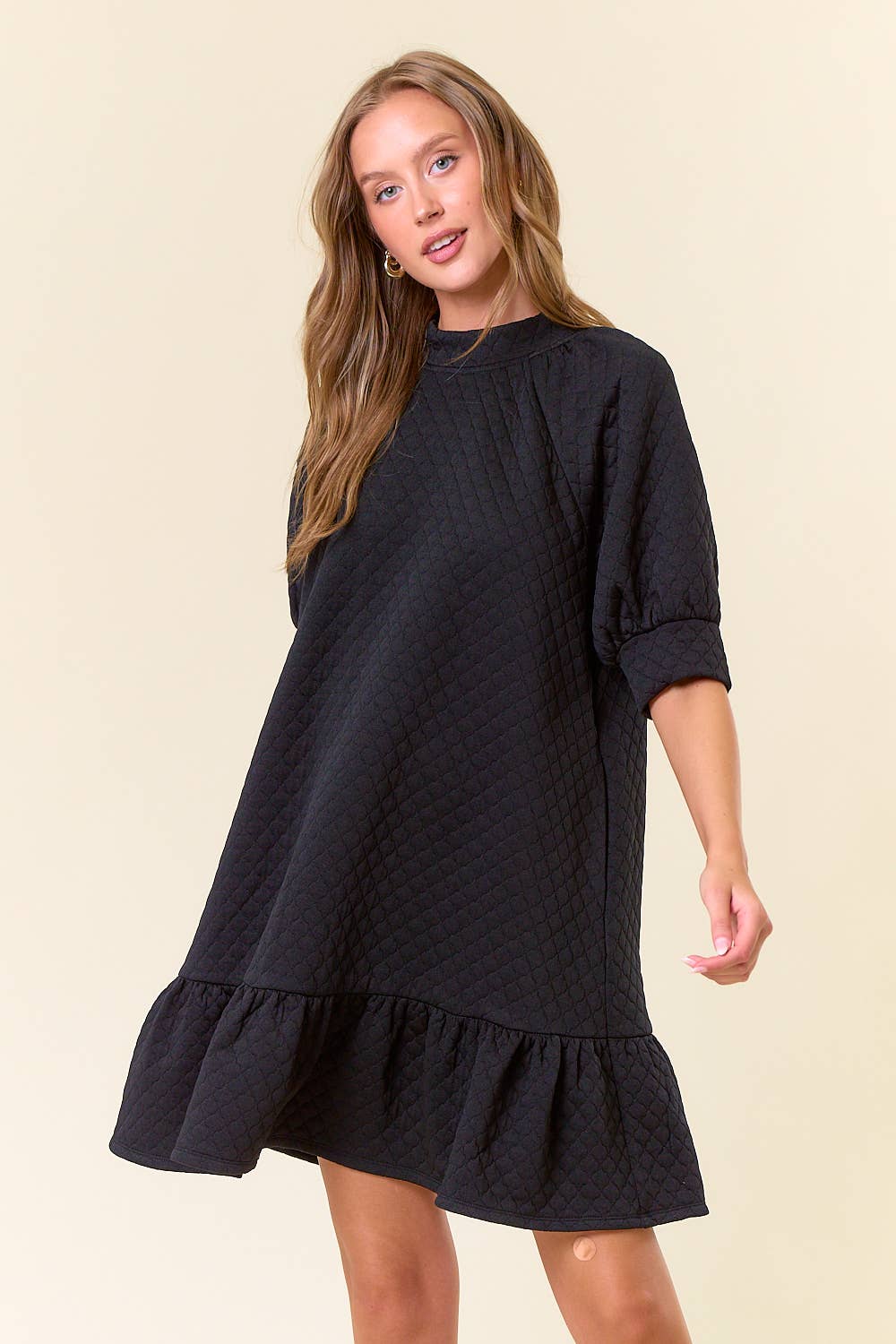 Quilted Mock Neck Mini Dress