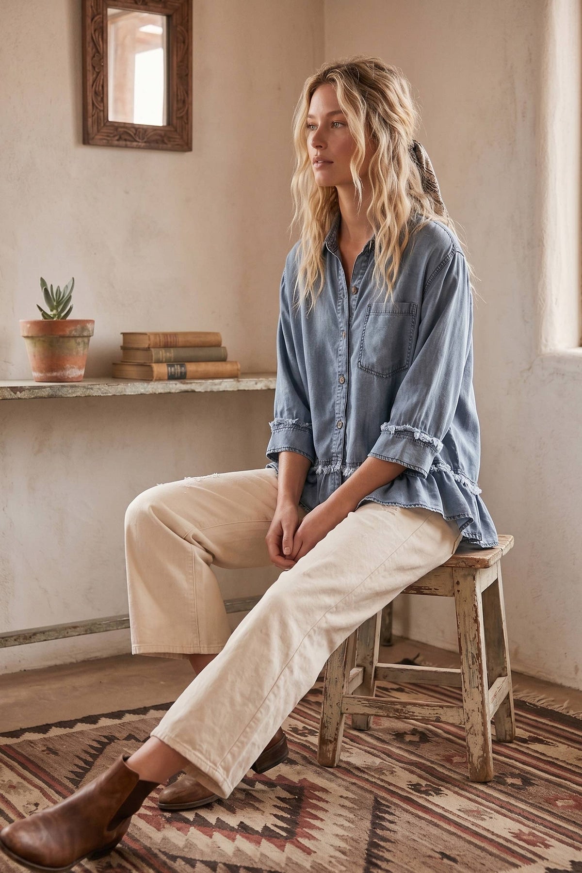 Mineral Washed Ruffle Hem Shirt