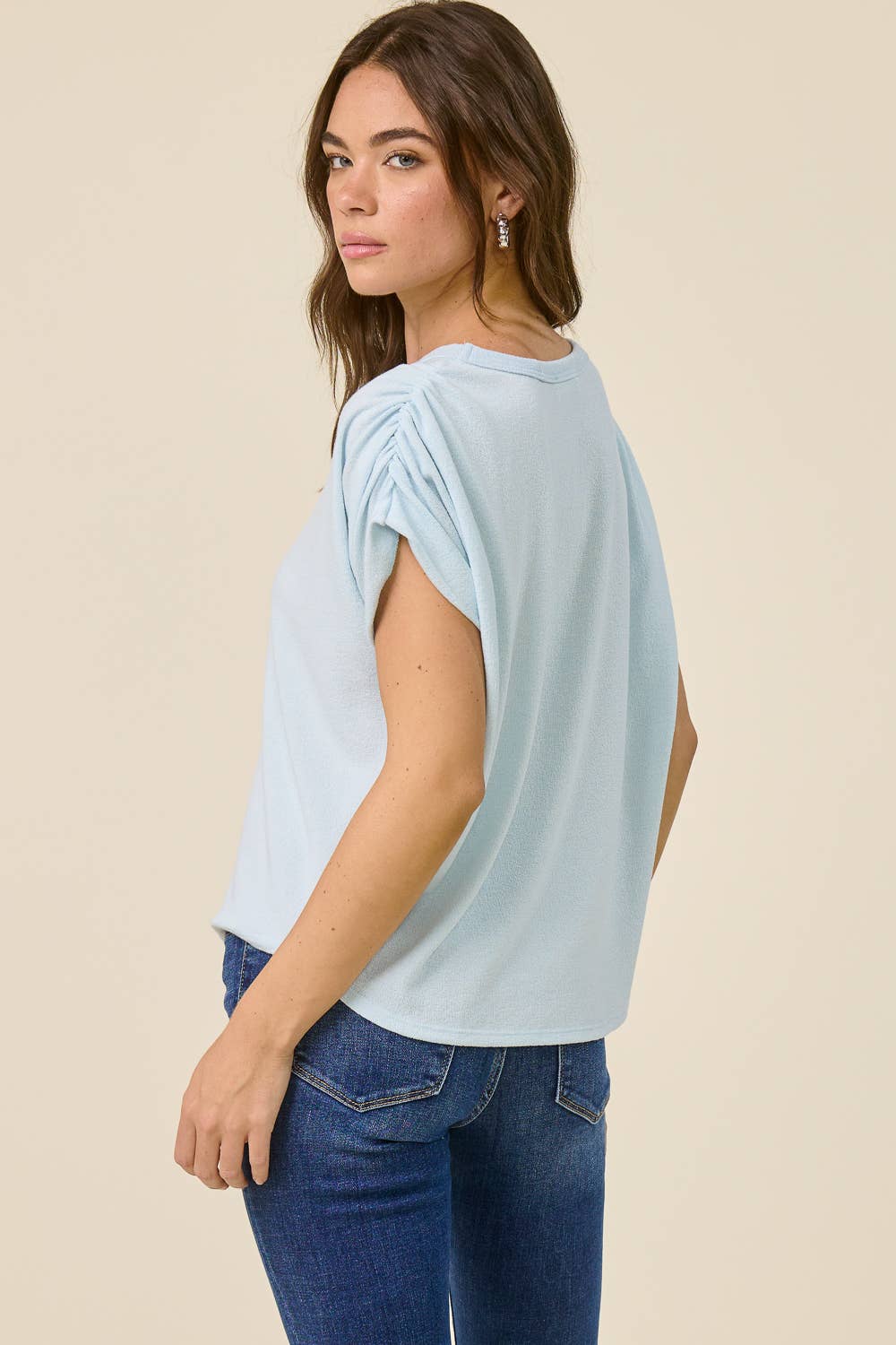 Ruched Shoulder Crepe Hacci Top