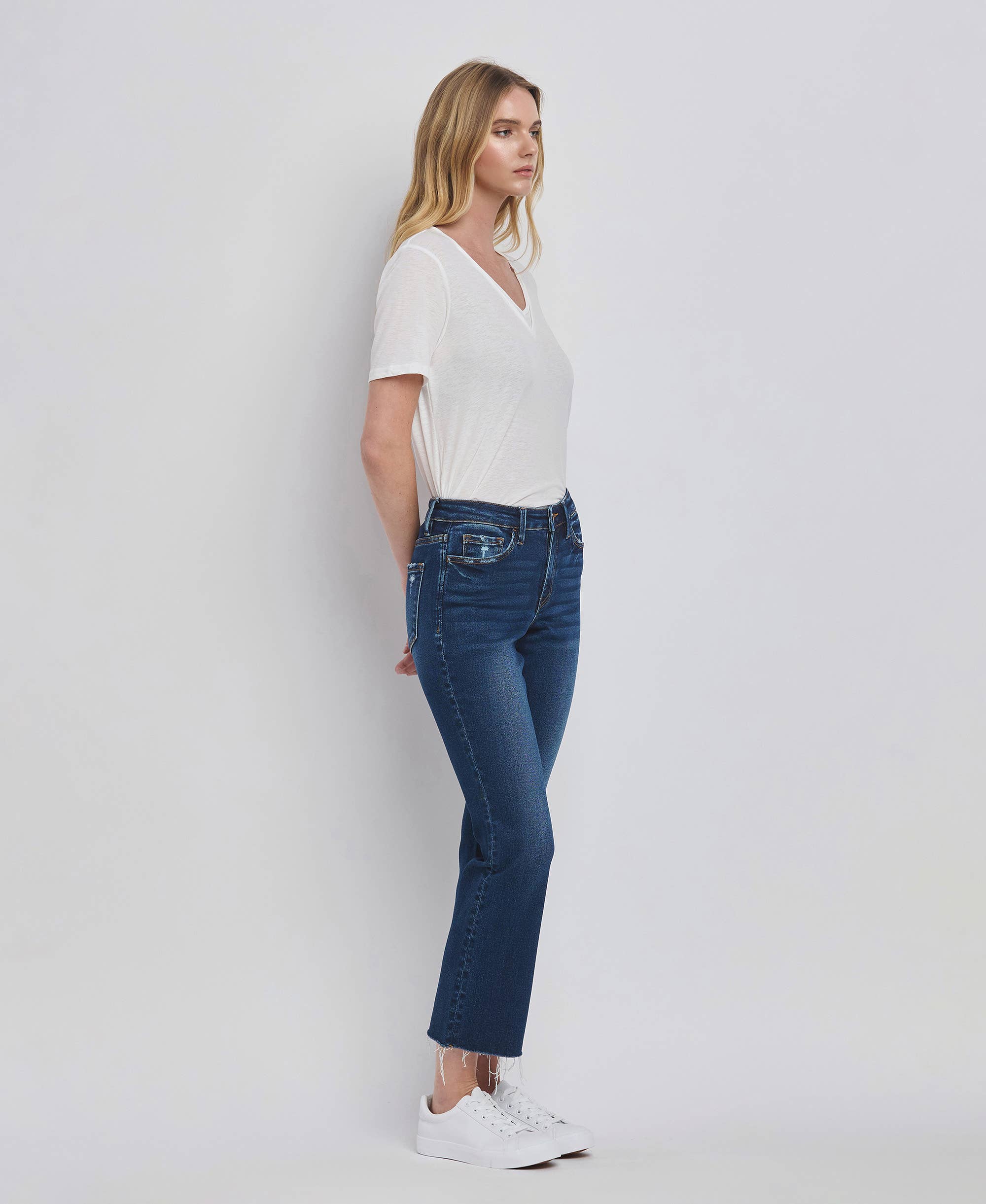 HIGH RISE MINI BOOTCUT JEANS