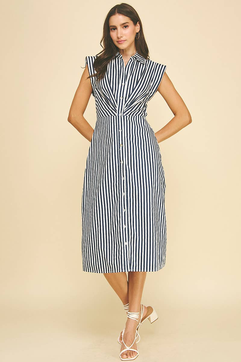STRIPED BUTTON DOWN MIDI DRESS